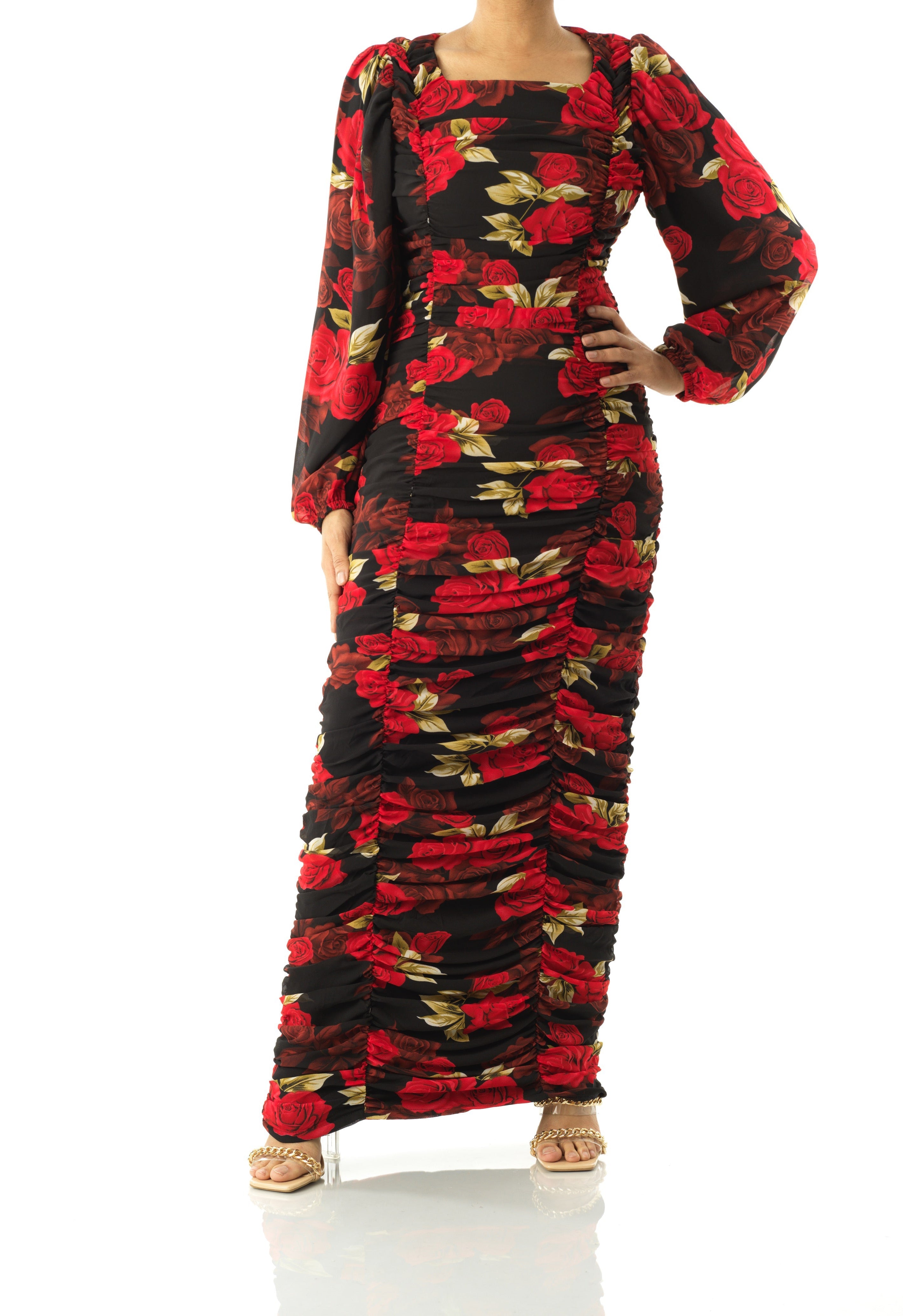 Roses are Red bodycon chiffon maxi dress Kabayare