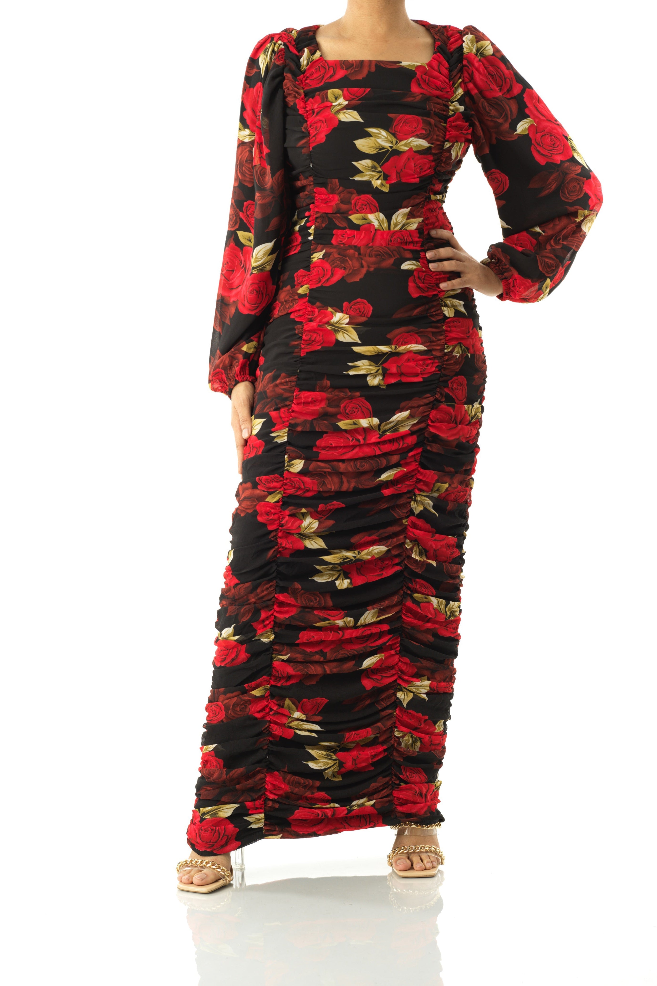 Roses are Red bodycon chiffon maxi dress Kabayare