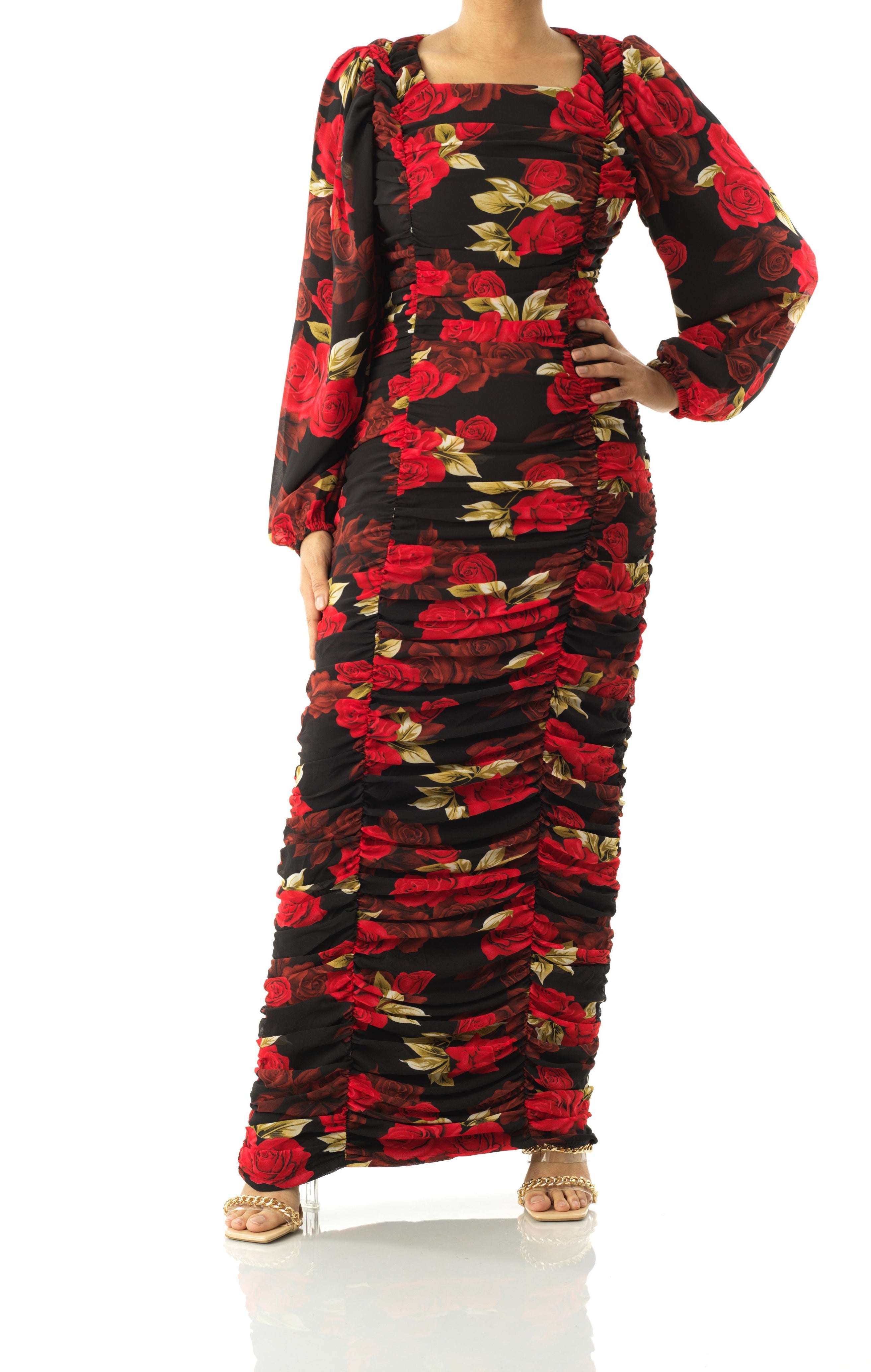Roses are Red bodycon chiffon maxi dress Kabayare
