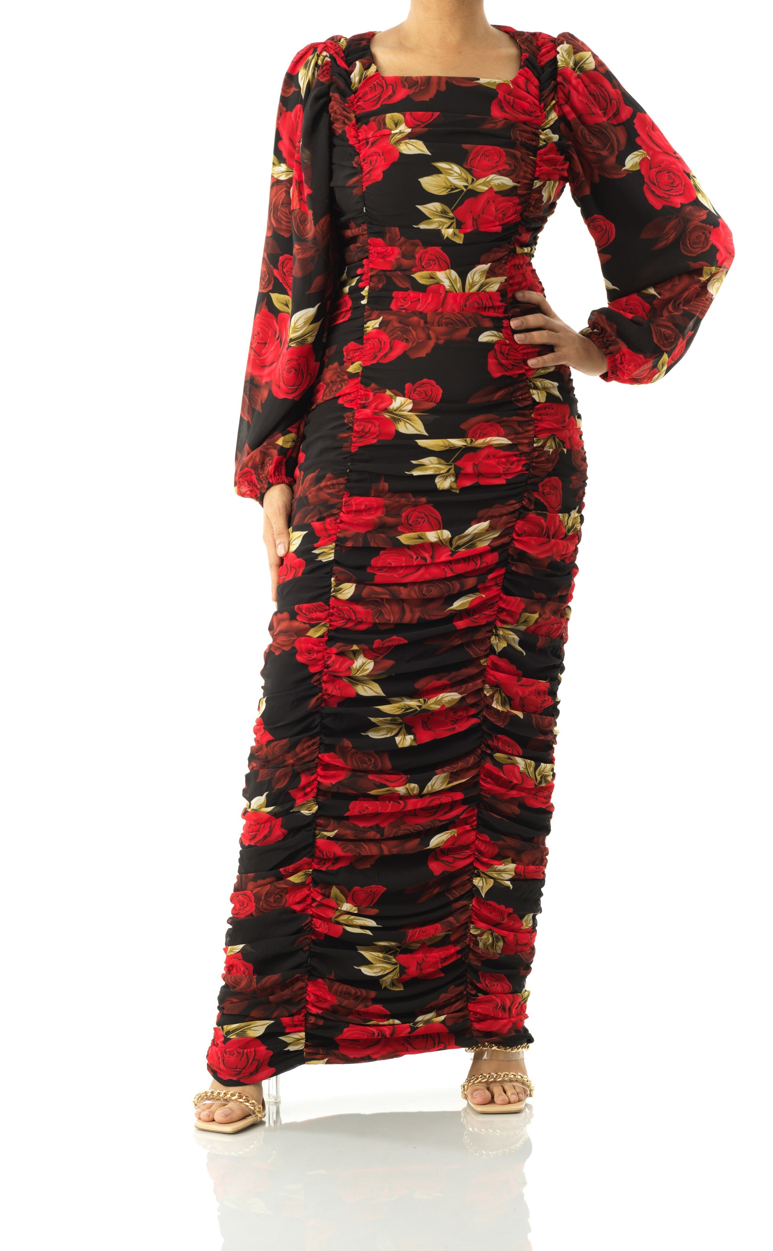 Roses are Red bodycon chiffon maxi dress Kabayare