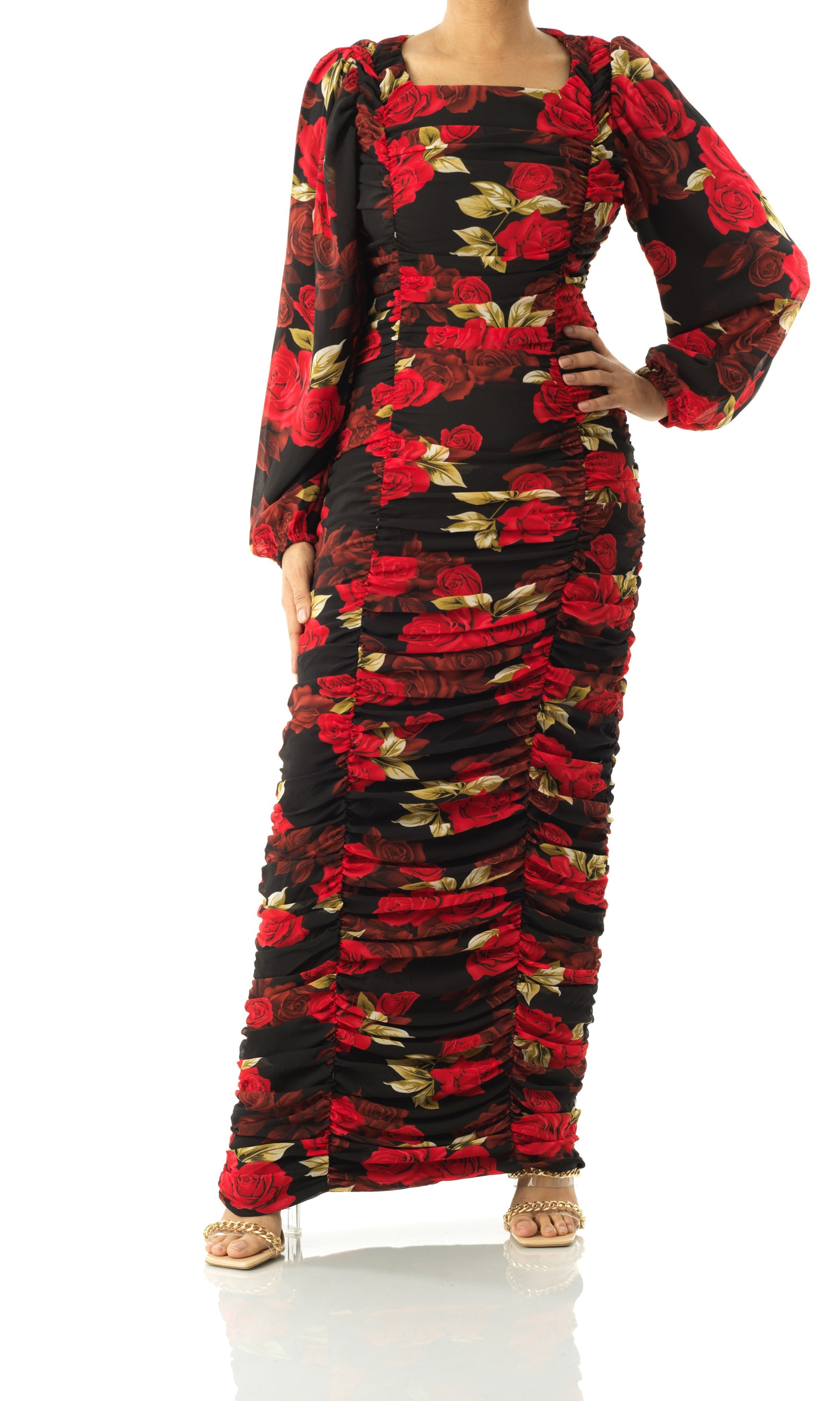 Roses are Red bodycon chiffon maxi dress Kabayare