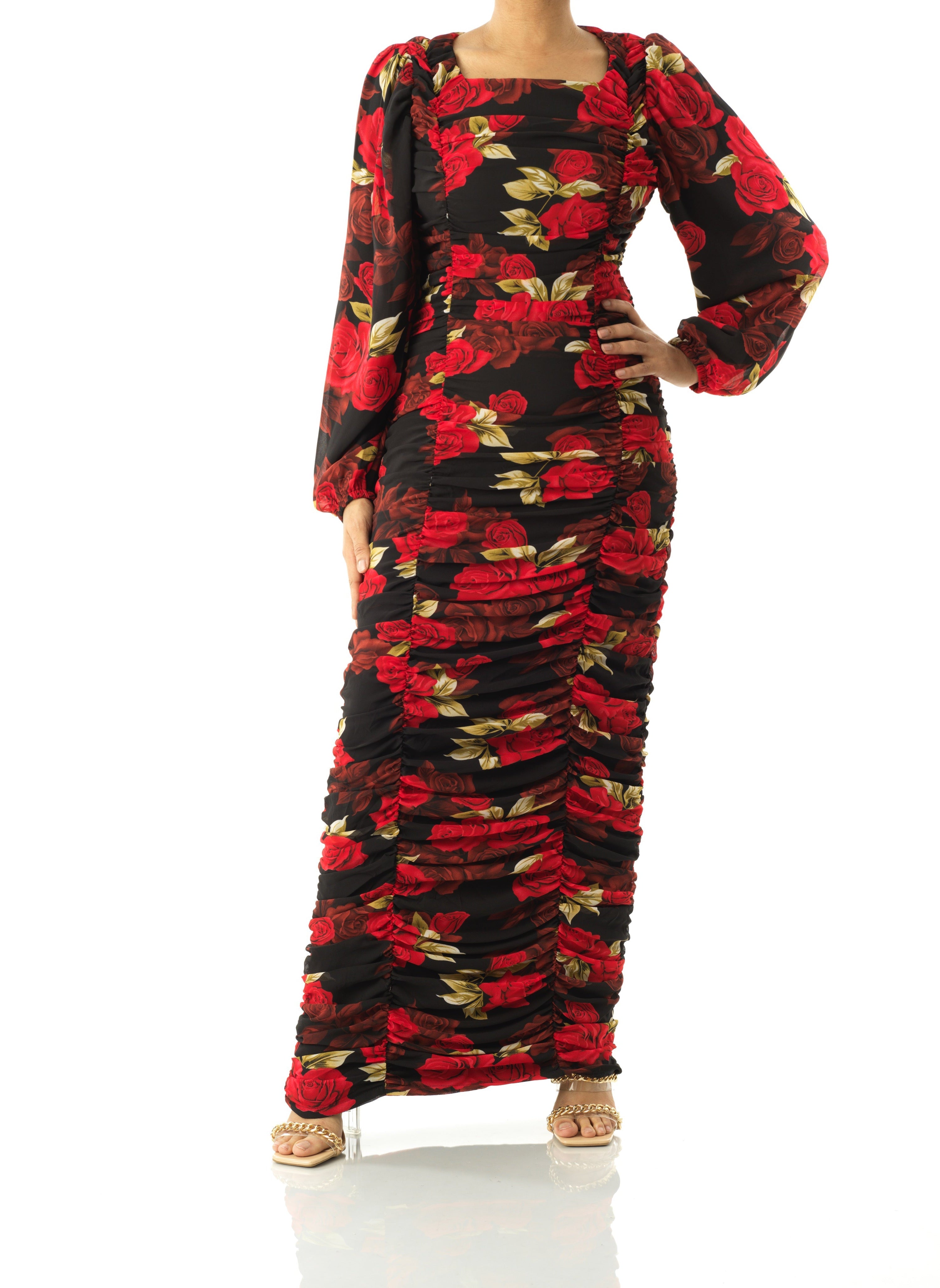 Roses are Red bodycon chiffon maxi dress Kabayare