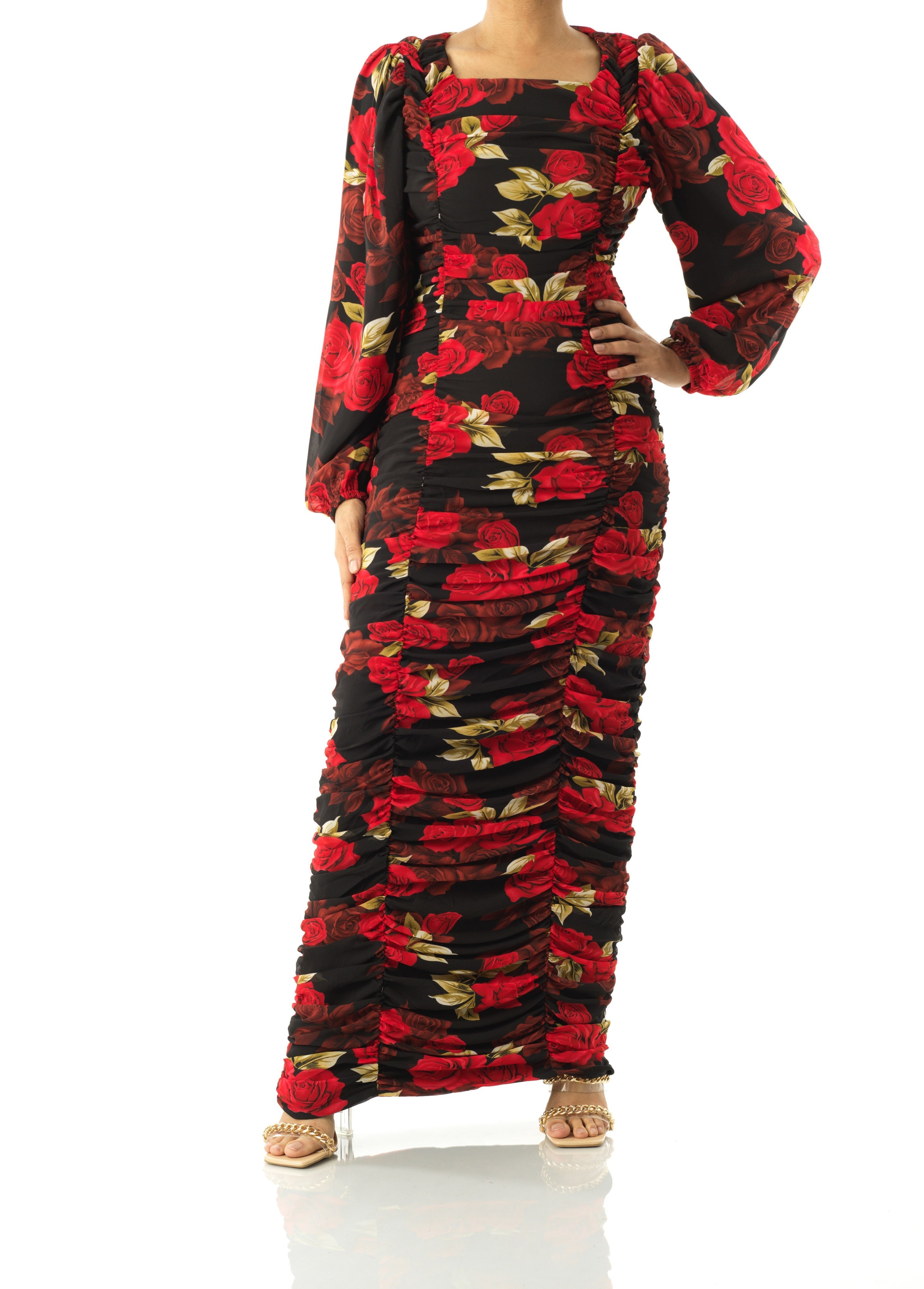 Roses are Red bodycon chiffon maxi dress Kabayare