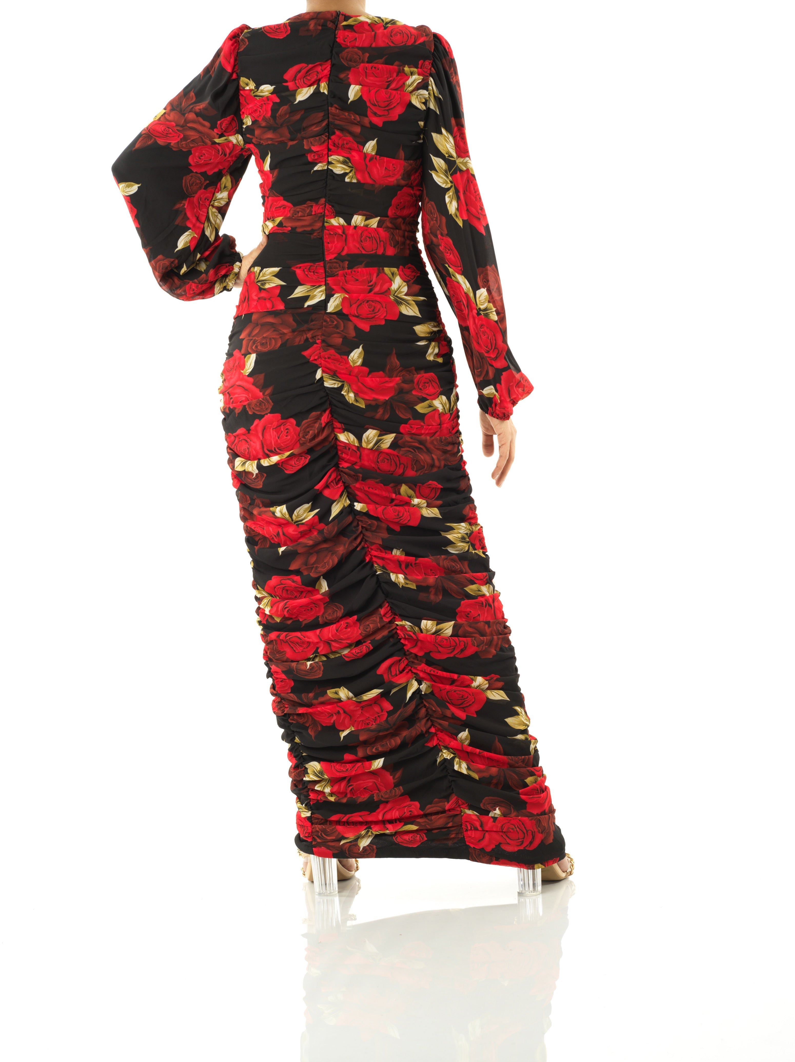 Roses are Red bodycon chiffon maxi dress Kabayare