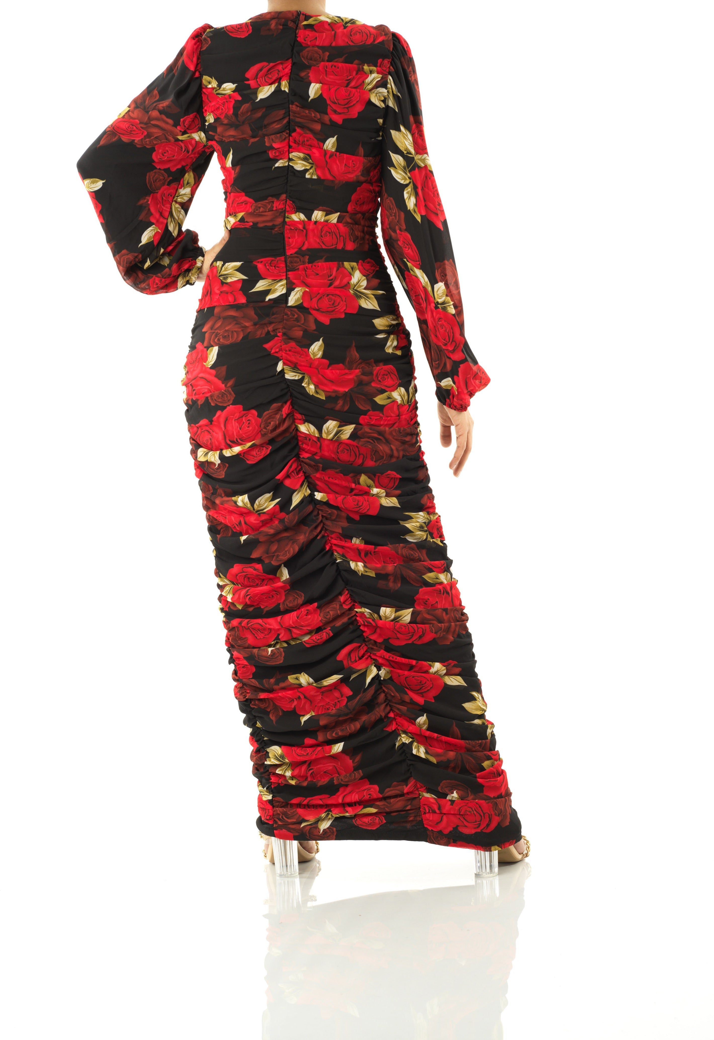 Roses are Red bodycon chiffon maxi dress Kabayare