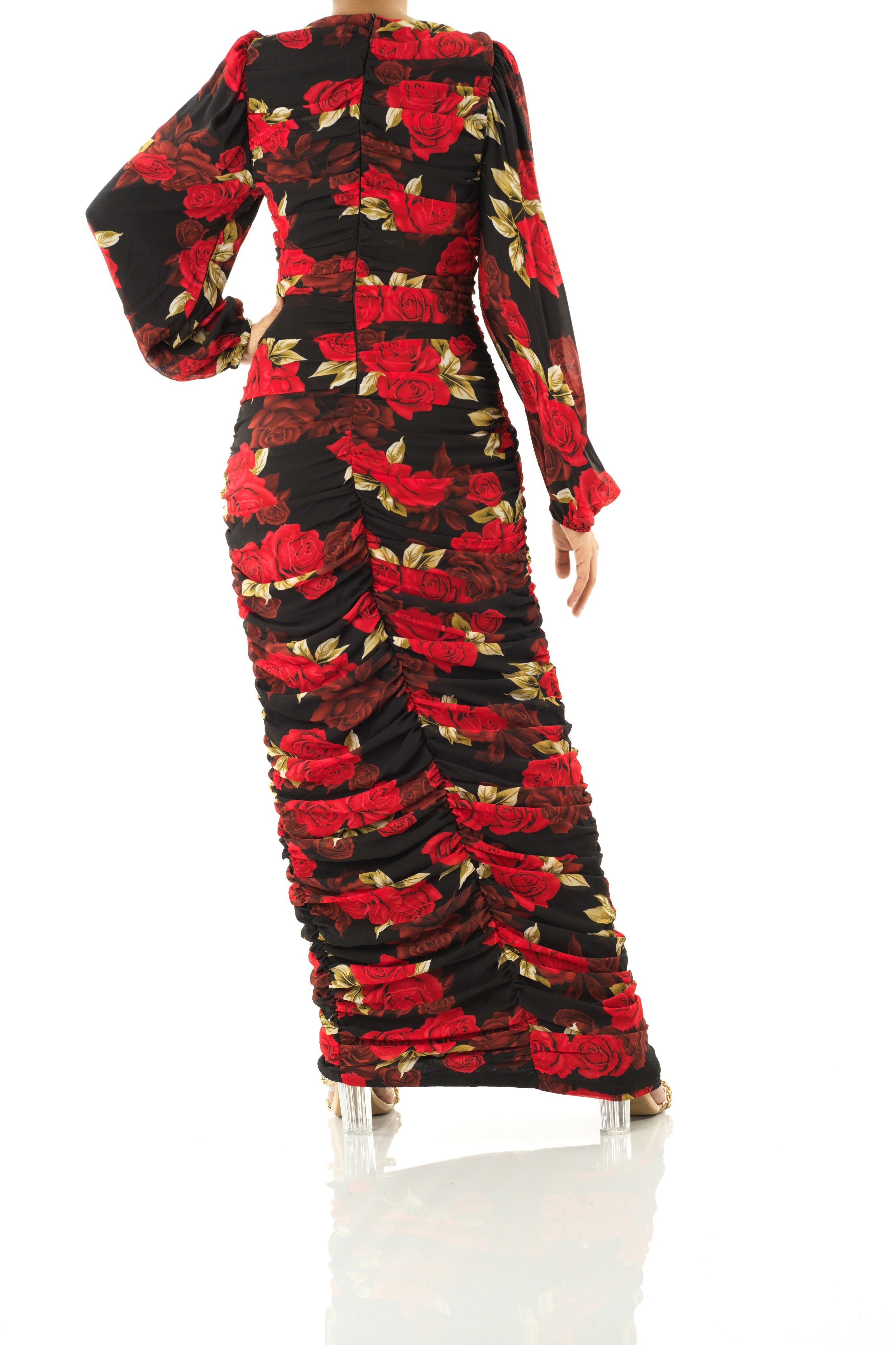 Roses are Red bodycon chiffon maxi dress Kabayare