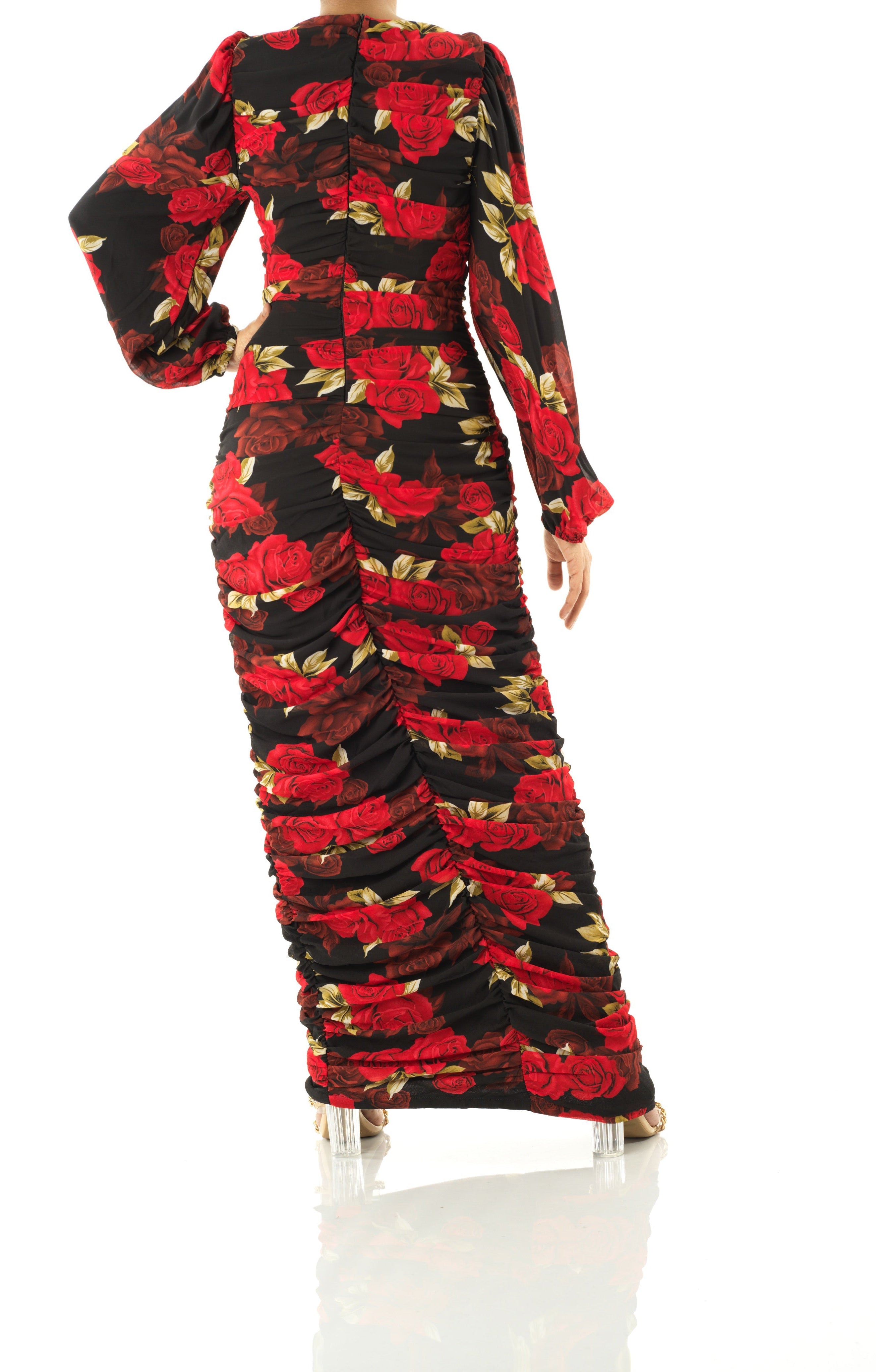 Roses are Red bodycon chiffon maxi dress Kabayare