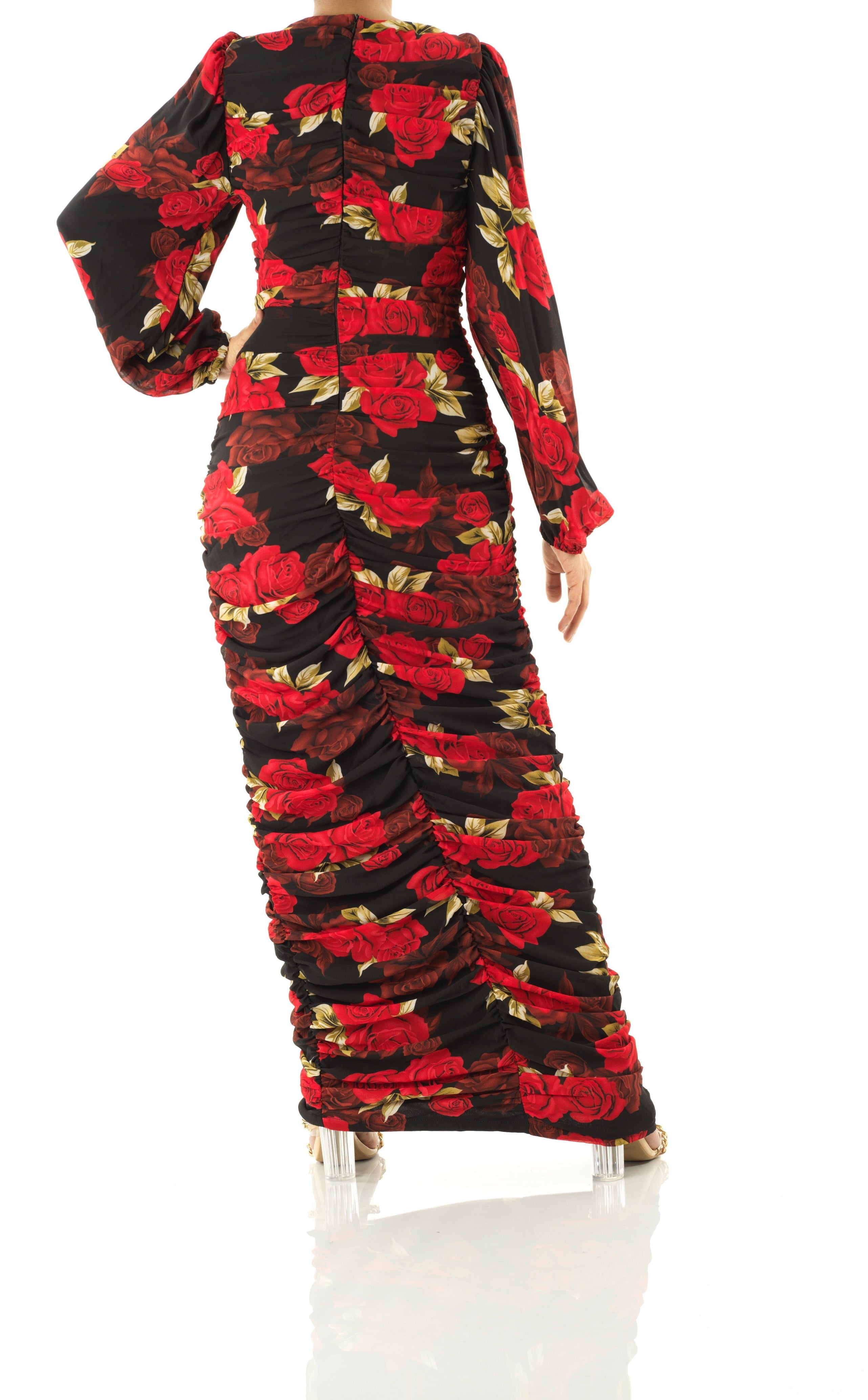 Roses are Red bodycon chiffon maxi dress Kabayare