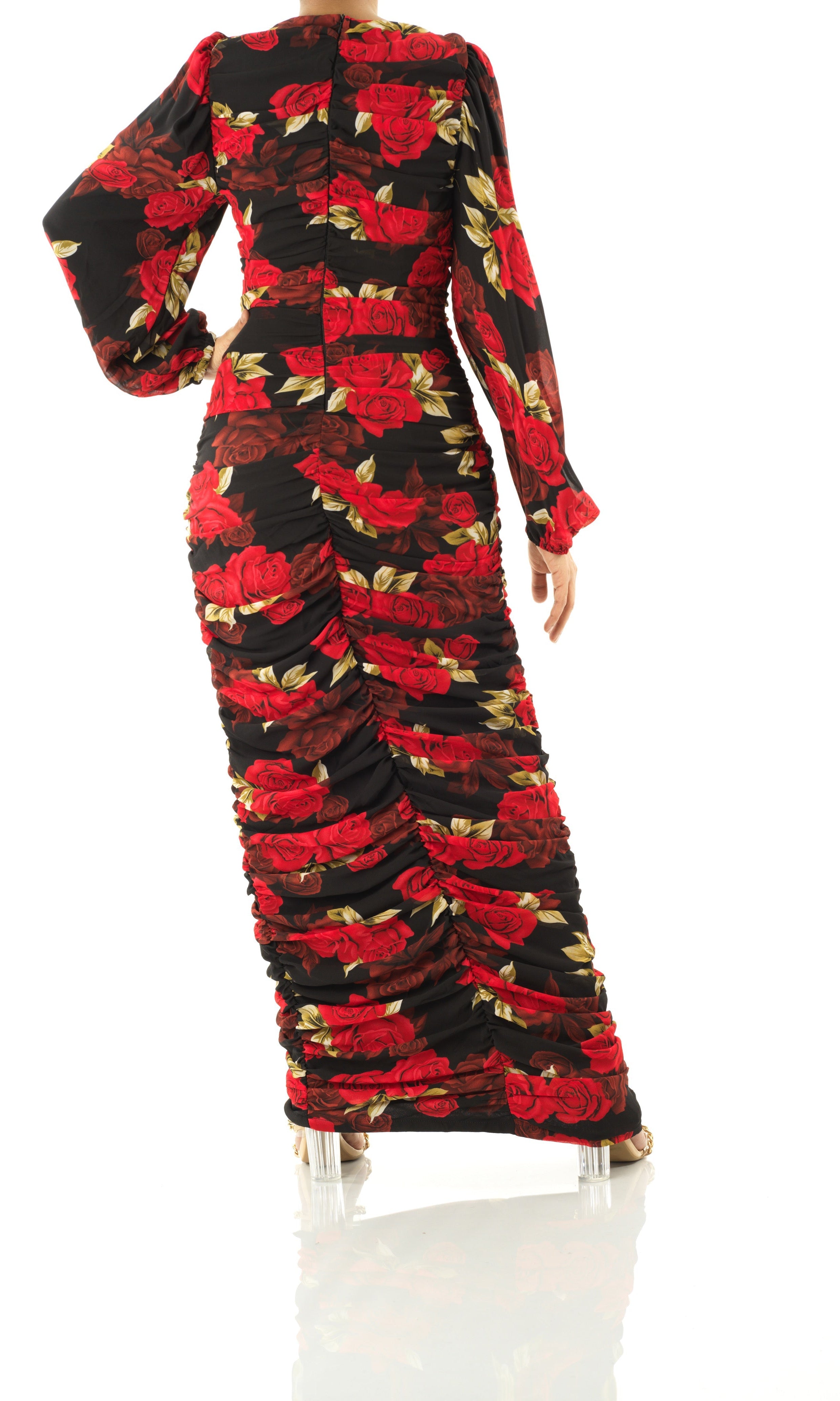 Roses are Red bodycon chiffon maxi dress Kabayare