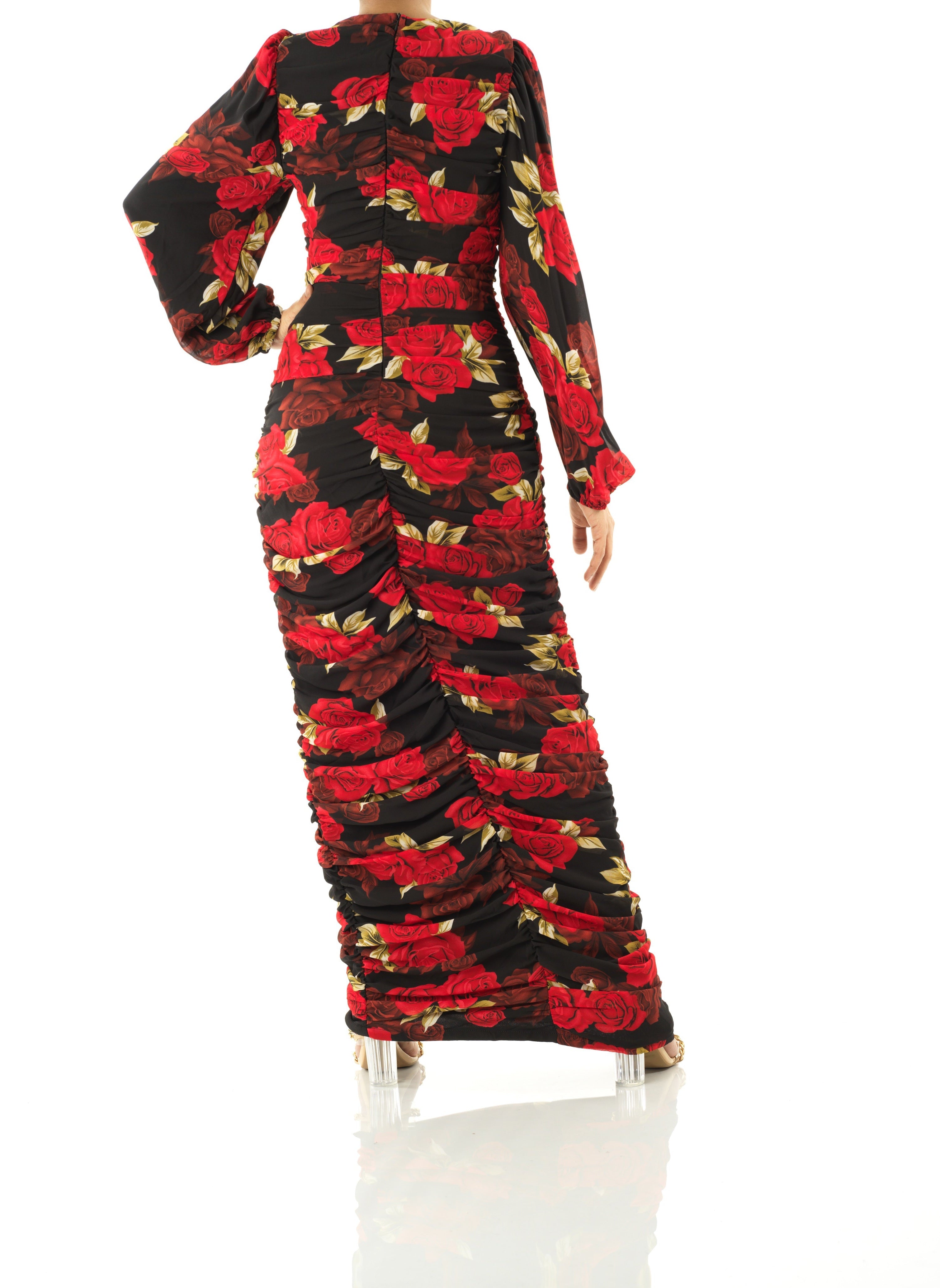 Roses are Red bodycon chiffon maxi dress Kabayare