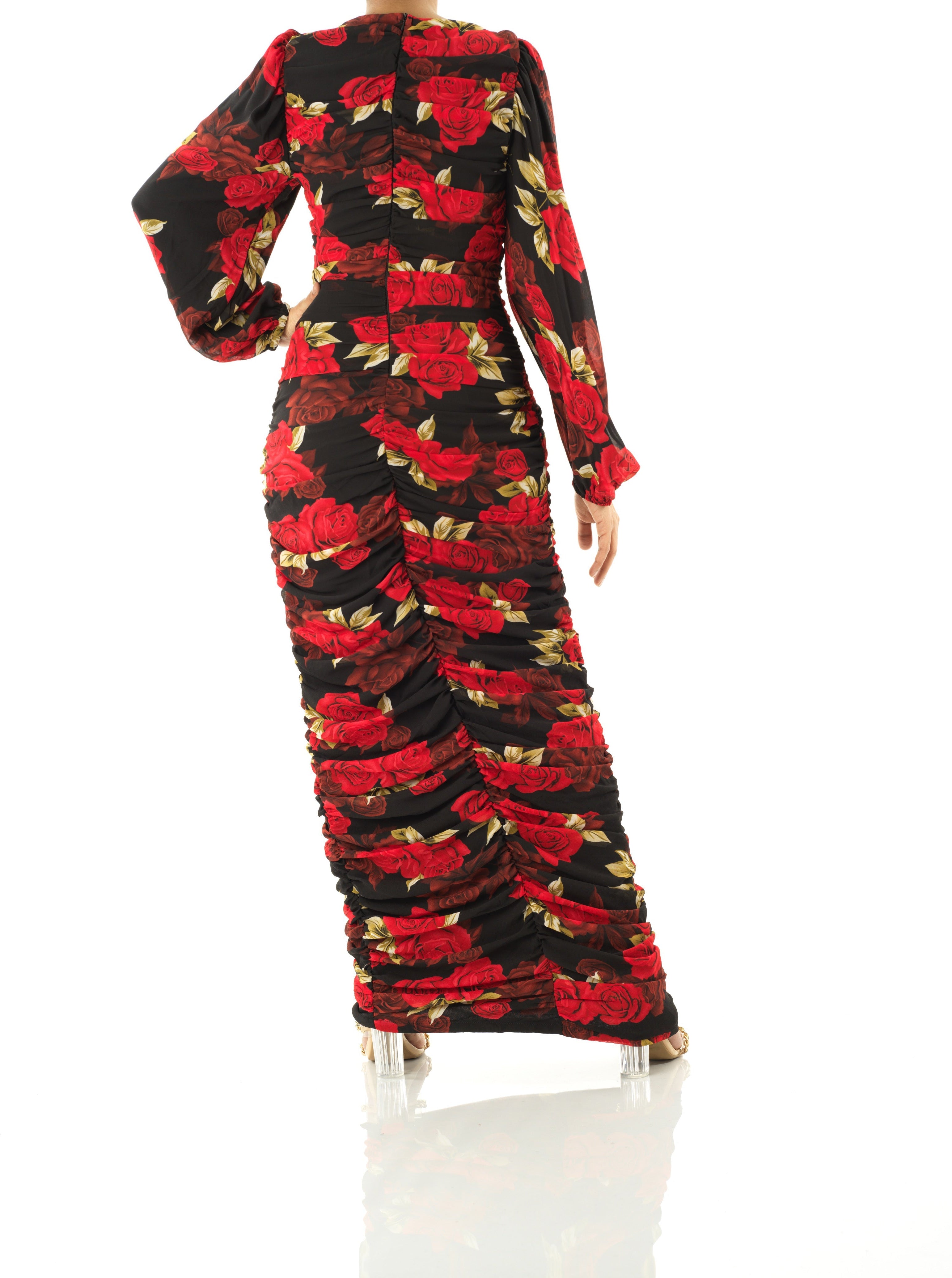 Roses are Red bodycon chiffon maxi dress Kabayare