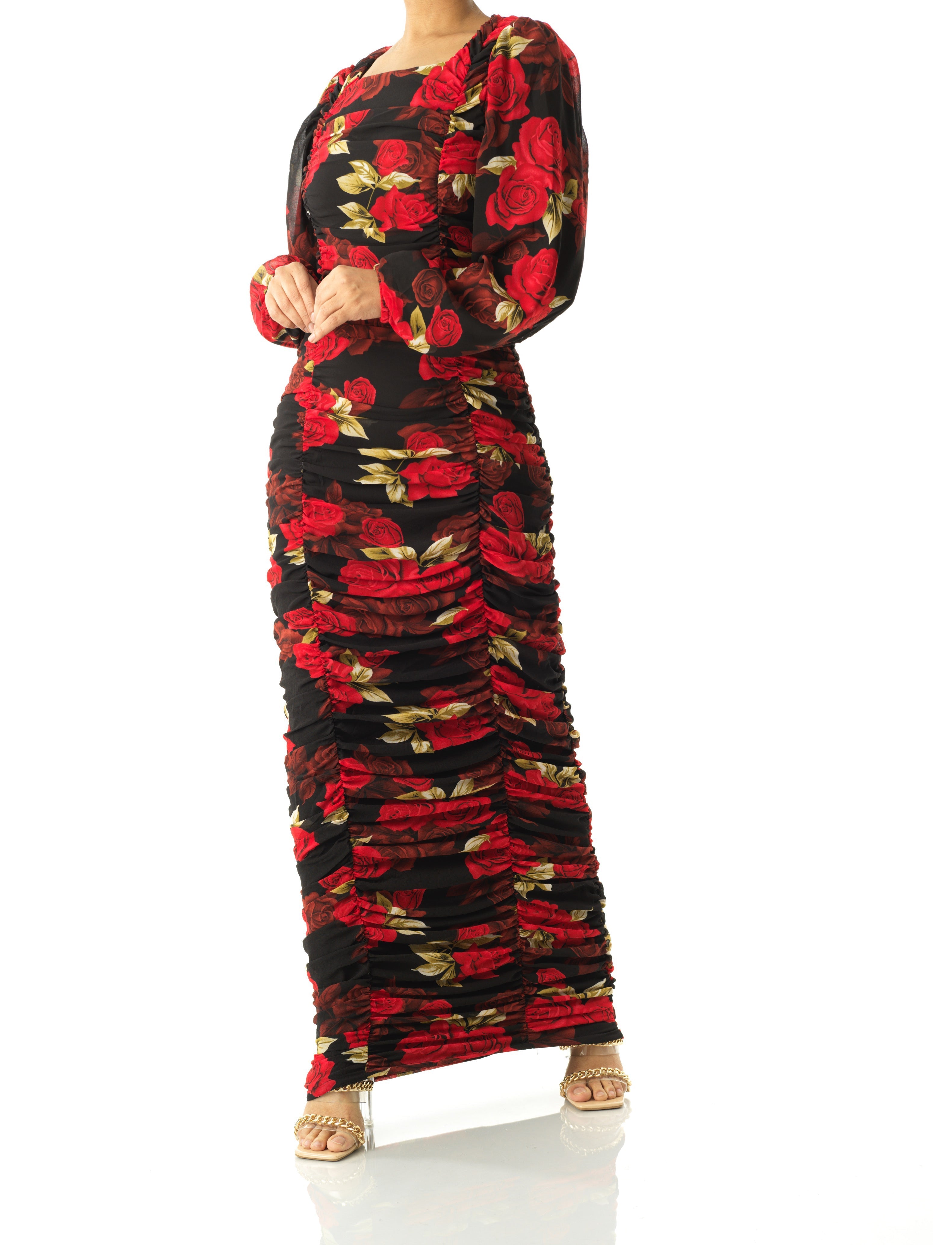 Roses are Red bodycon chiffon maxi dress Kabayare