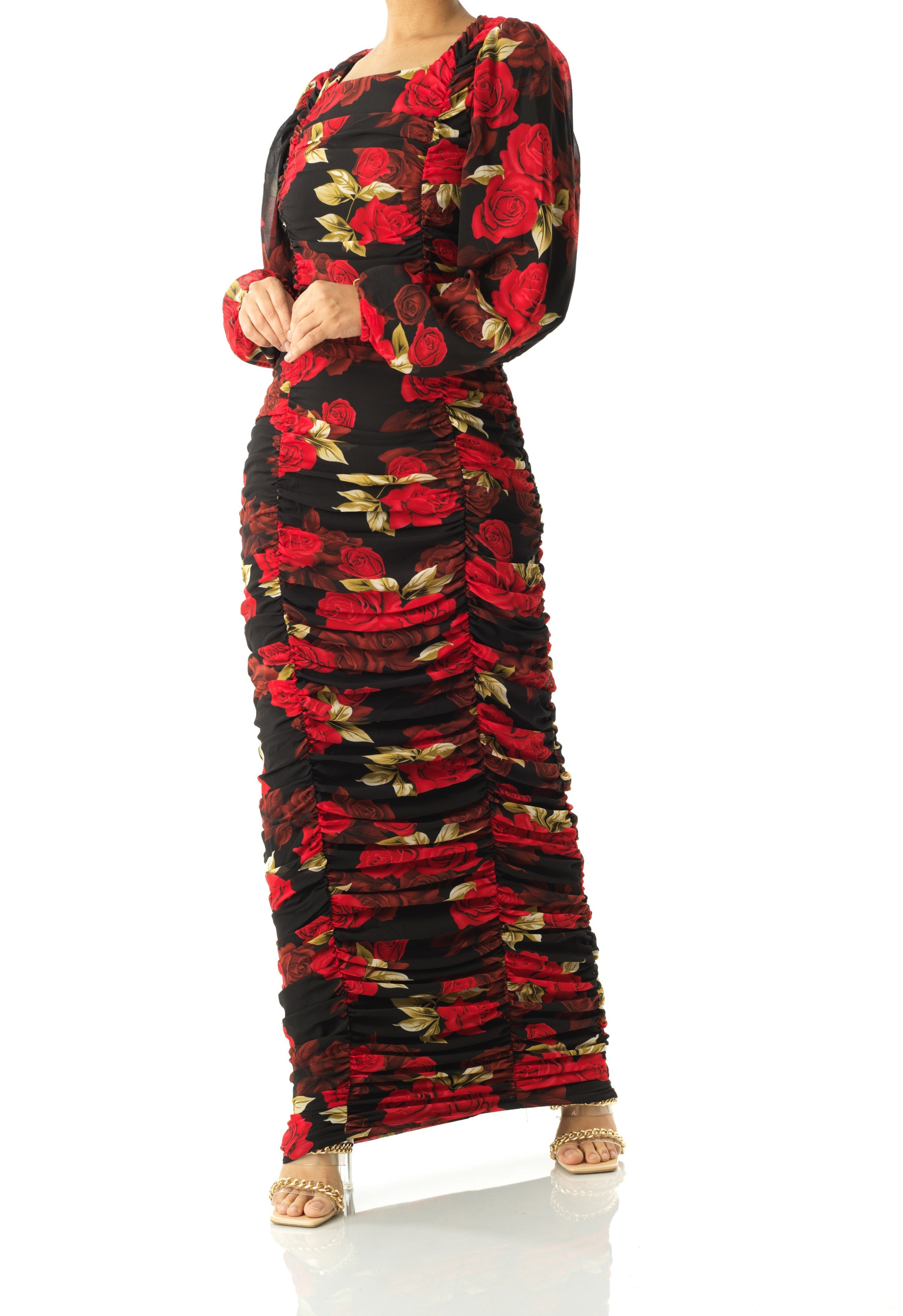 Roses are Red bodycon chiffon maxi dress Kabayare