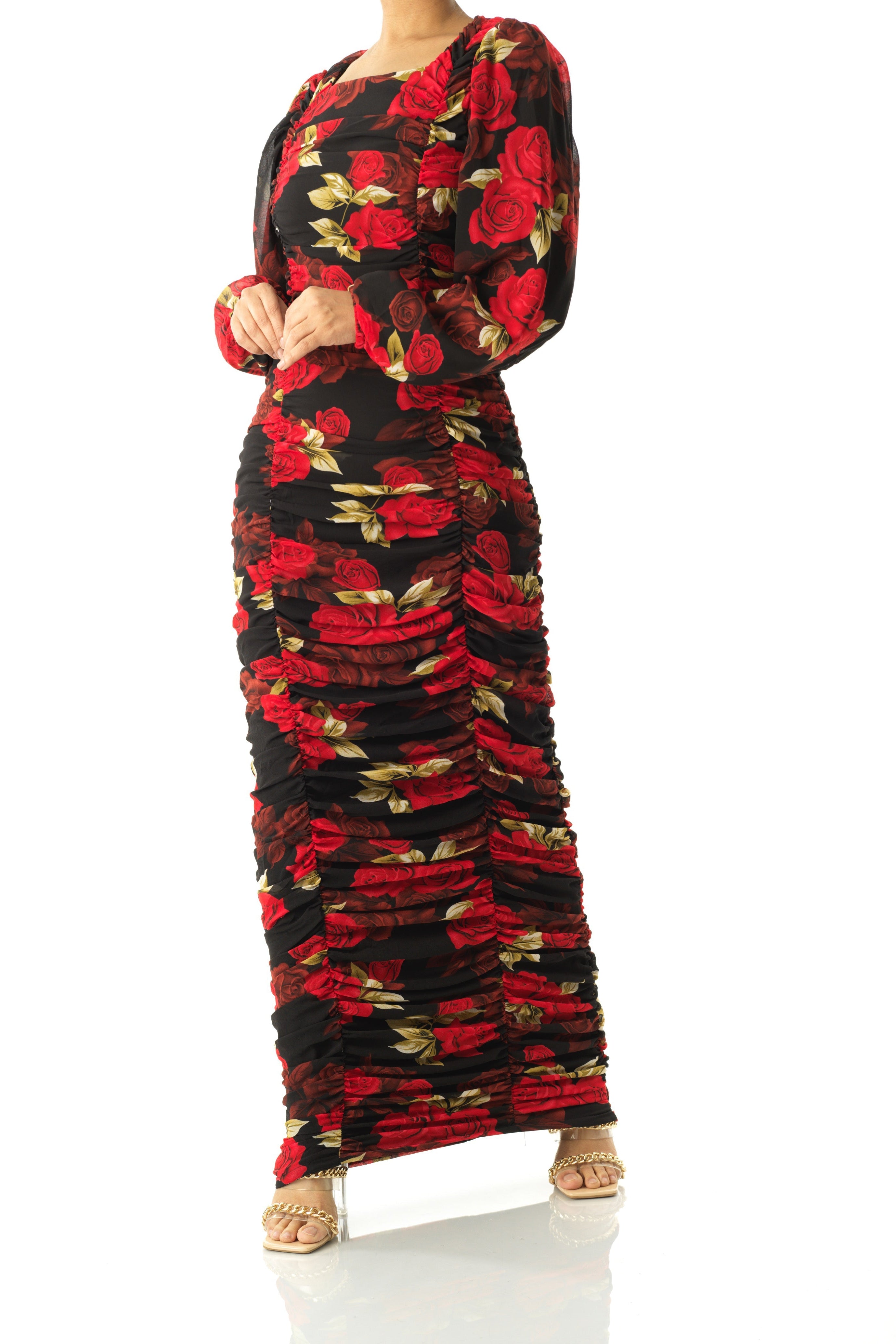 Roses are Red bodycon chiffon maxi dress Kabayare