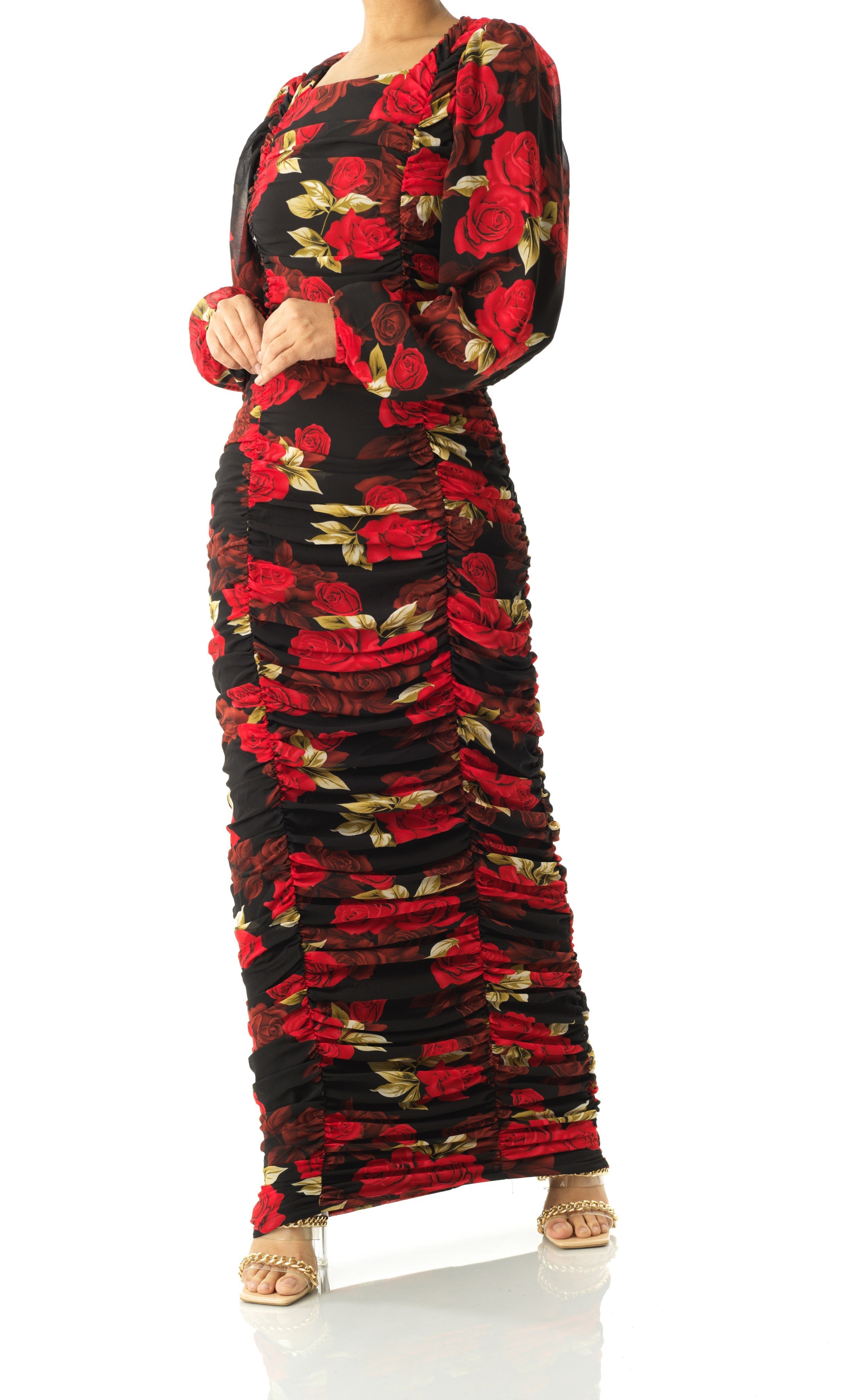 Roses are Red bodycon chiffon maxi dress Kabayare