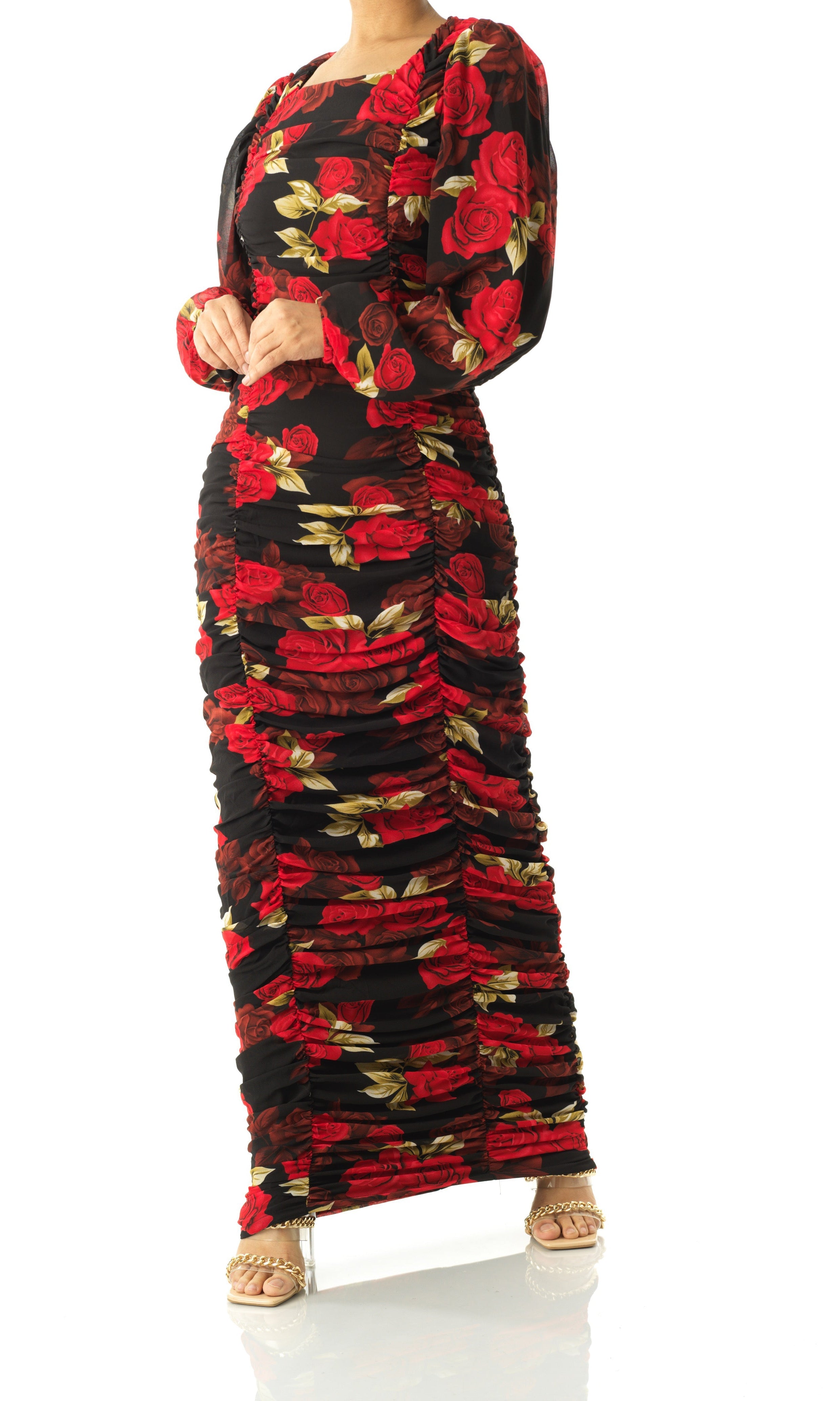 Roses are Red bodycon chiffon maxi dress Kabayare