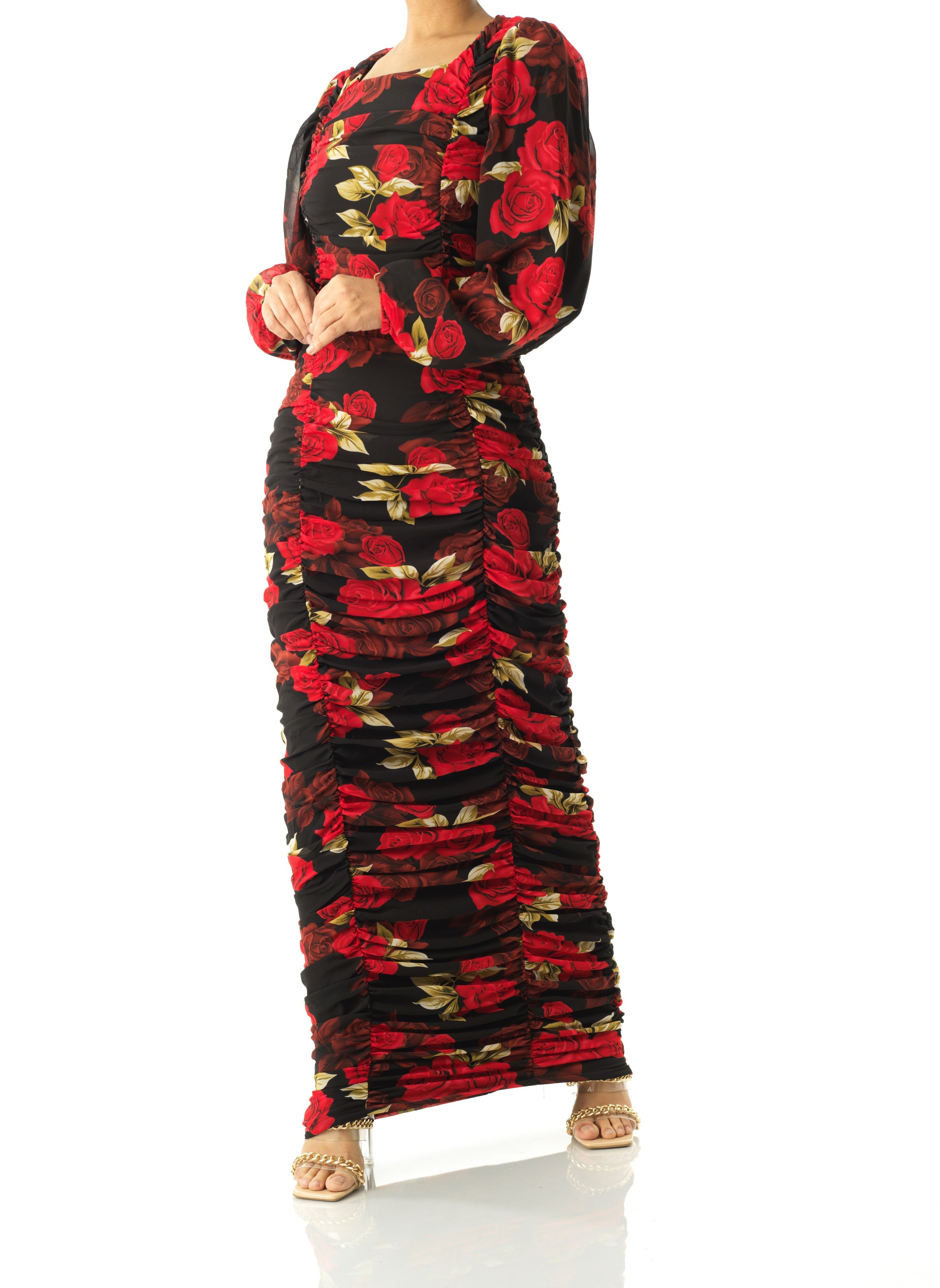 Roses are Red bodycon chiffon maxi dress Kabayare