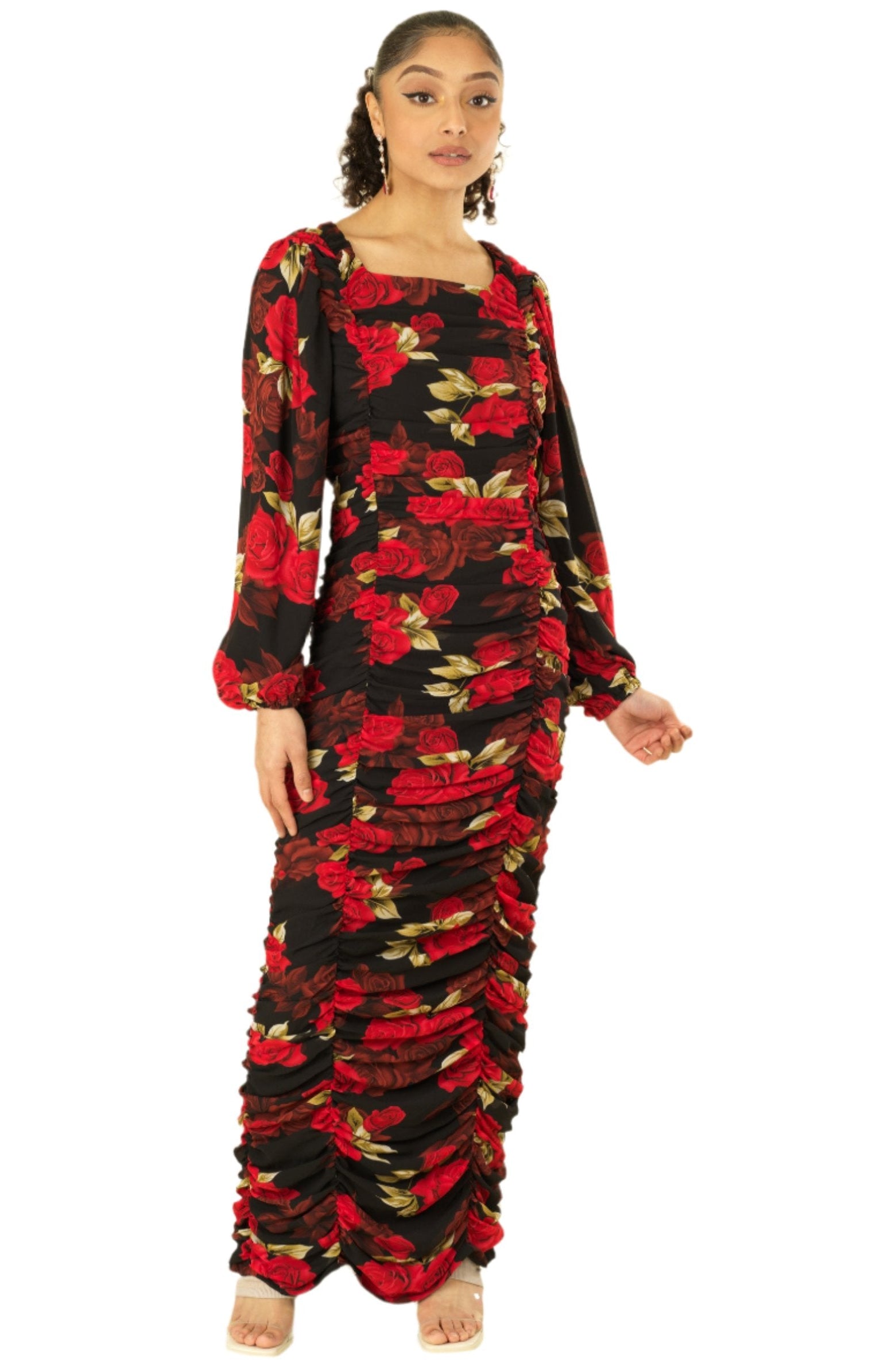 Roses are Red bodycon chiffon maxi dress Kabayare