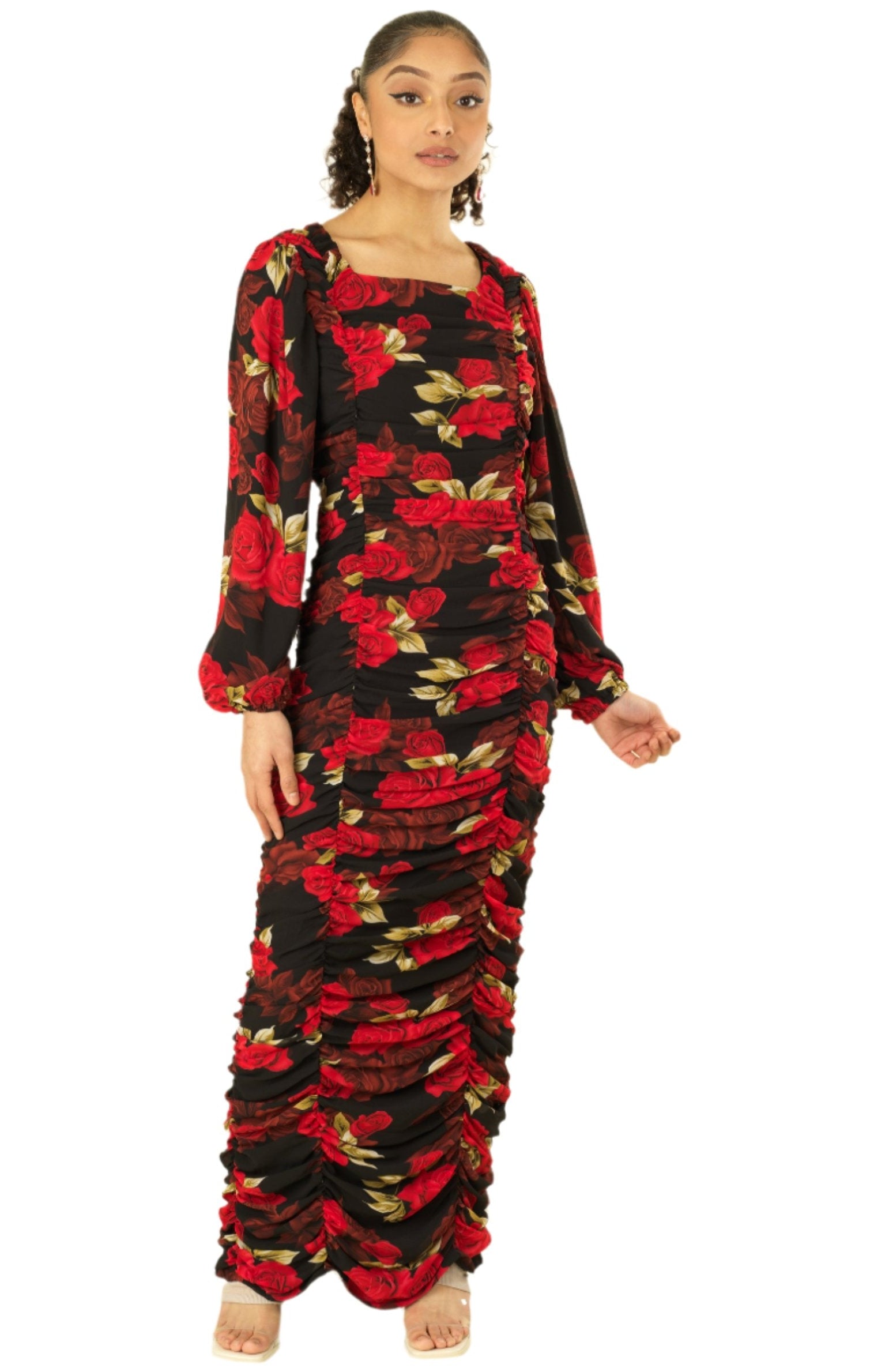 Roses are Red bodycon chiffon maxi dress Kabayare