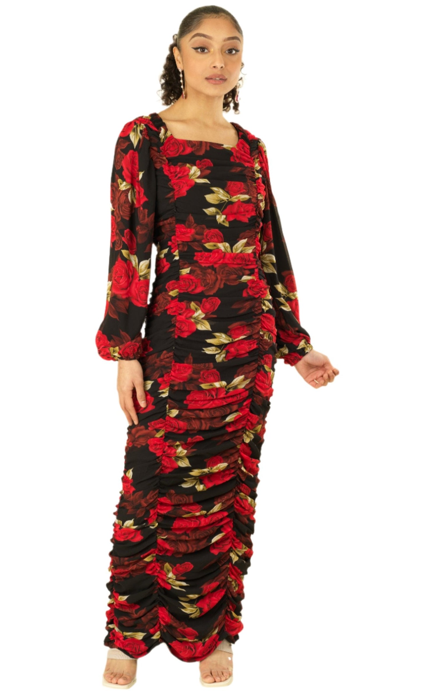 Roses are Red bodycon chiffon maxi dress Kabayare