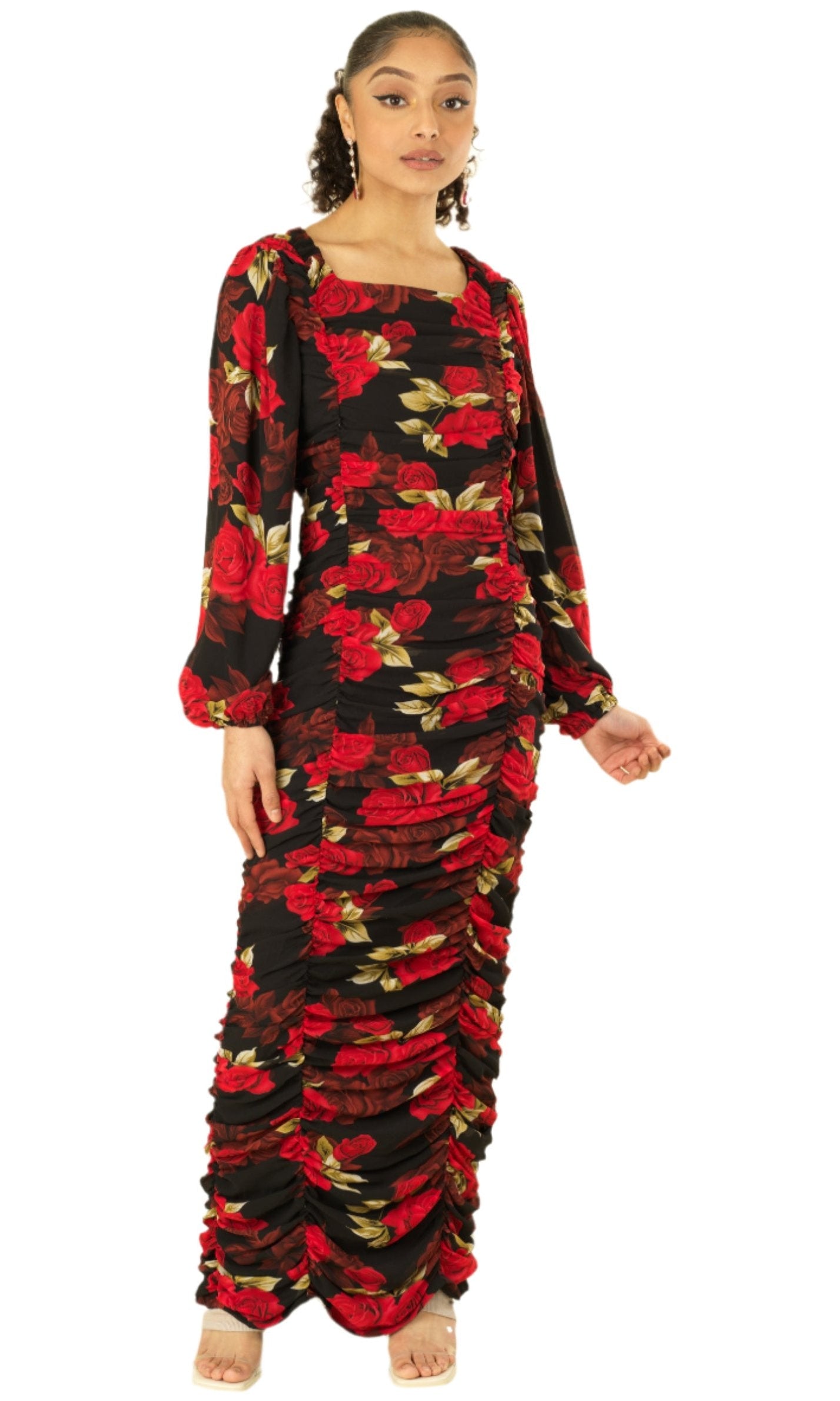 Roses are Red bodycon chiffon maxi dress Kabayare