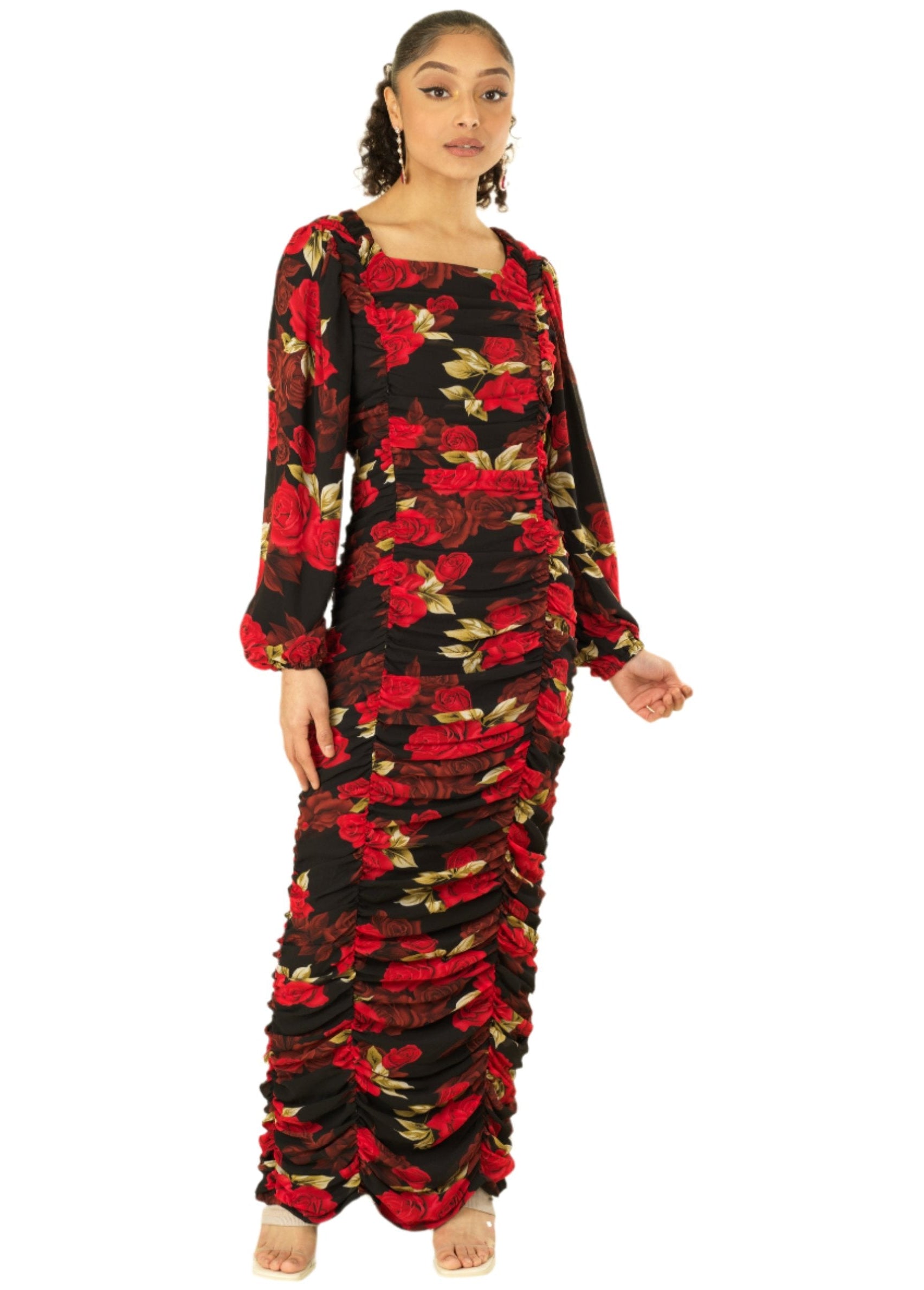 Roses are Red bodycon chiffon maxi dress Kabayare