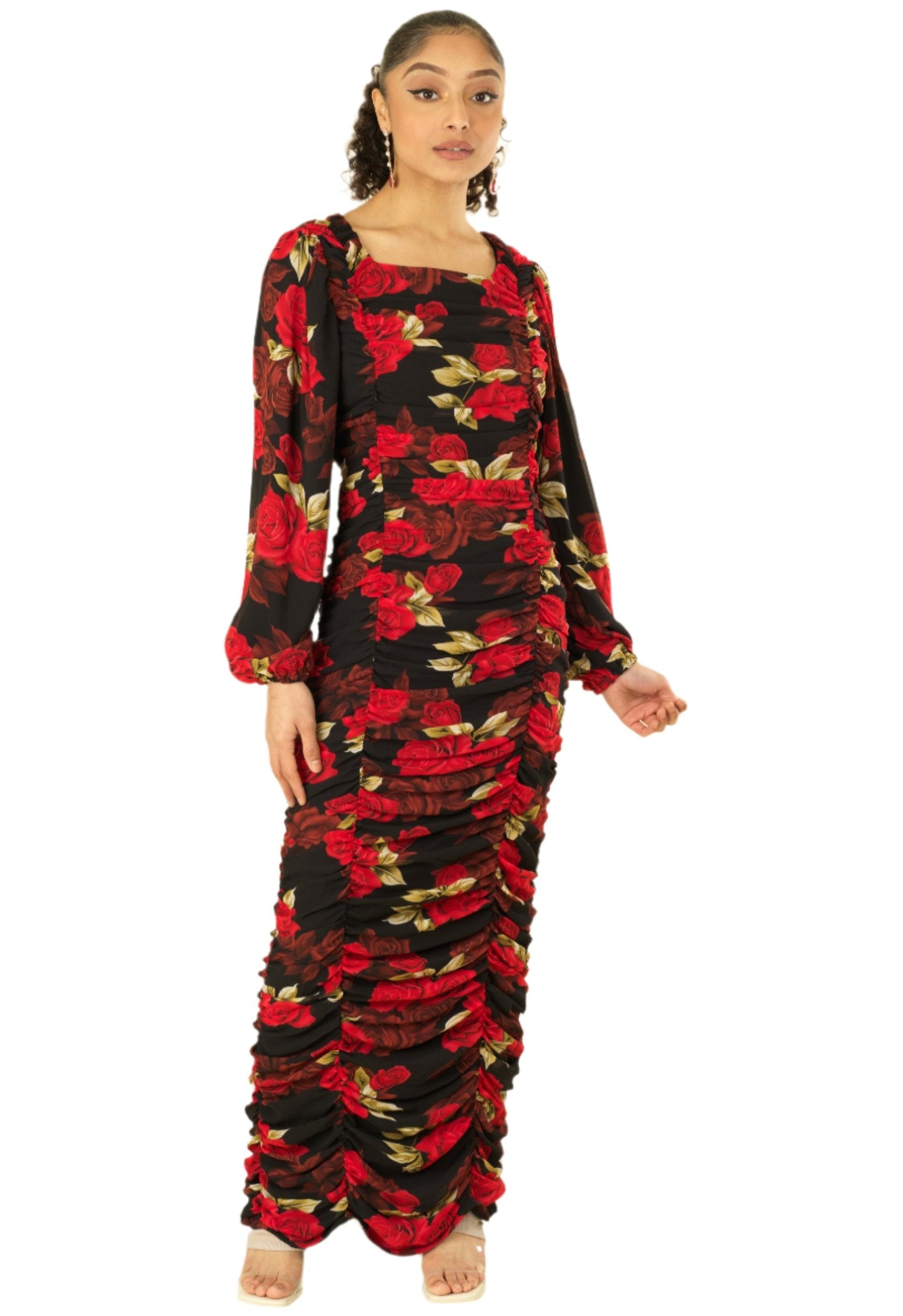 Roses are Red bodycon chiffon maxi dress Kabayare