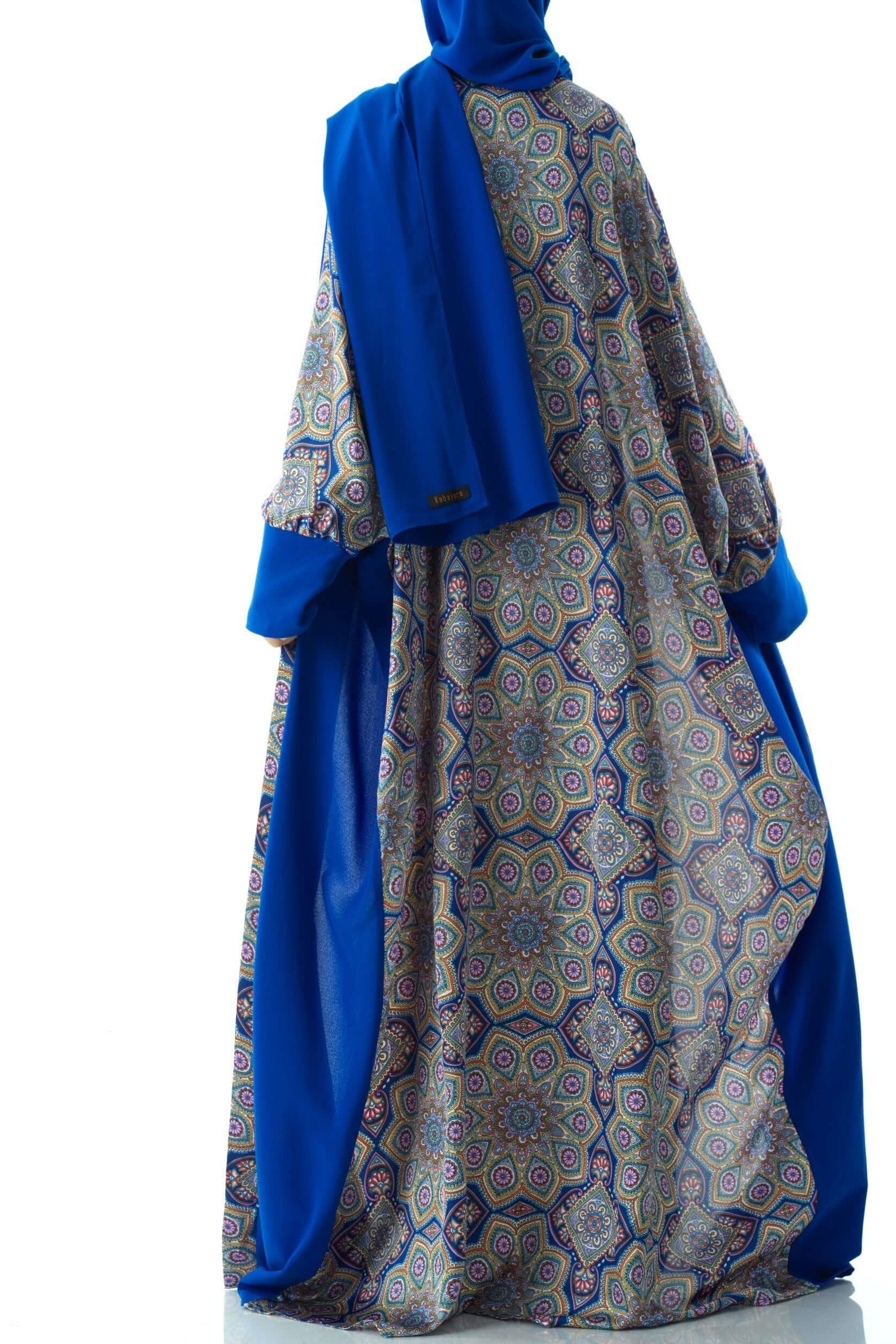 Royal Blue Moroccan print abaya set Kabayare