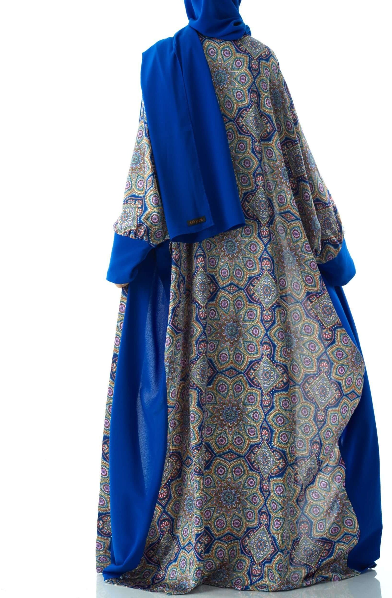 Royal Blue Moroccan print abaya set Kabayare