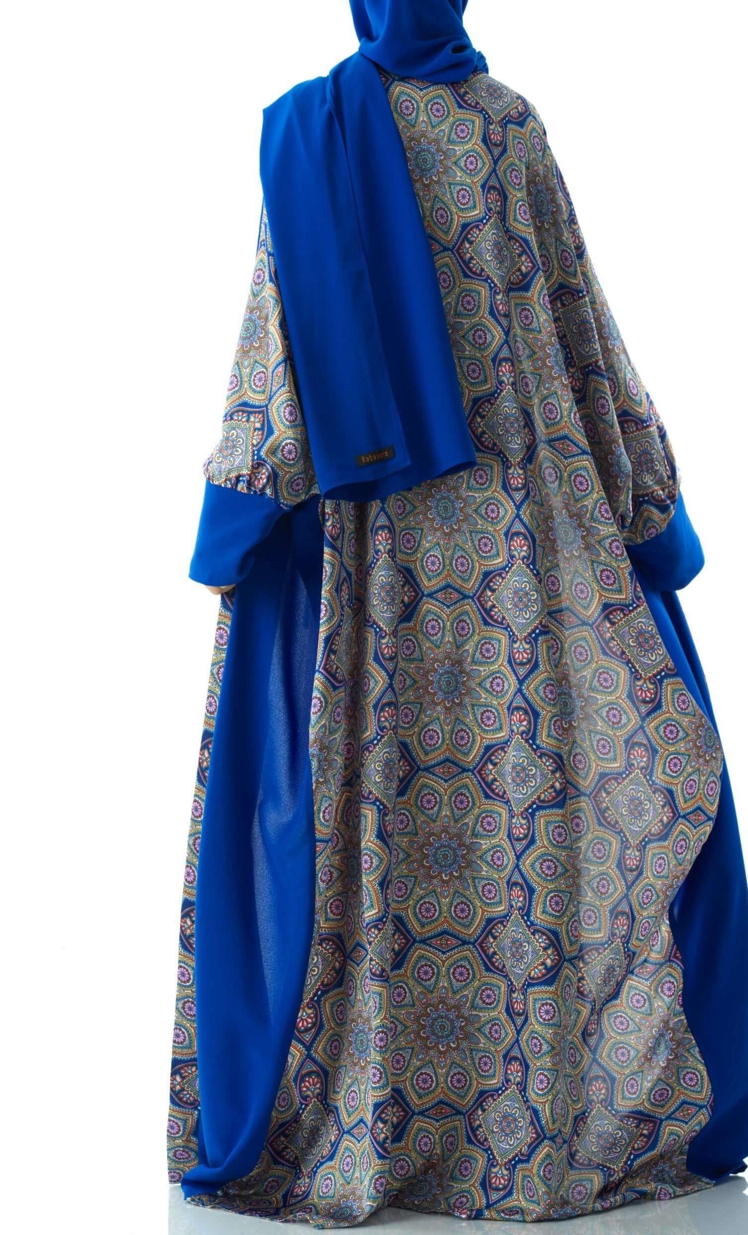 Royal Blue Moroccan print abaya set Kabayare