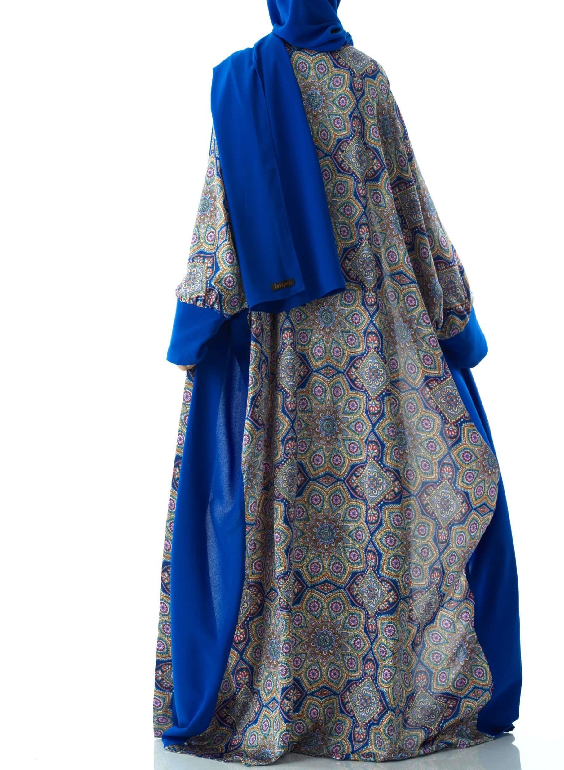 Royal Blue Moroccan print abaya set Kabayare
