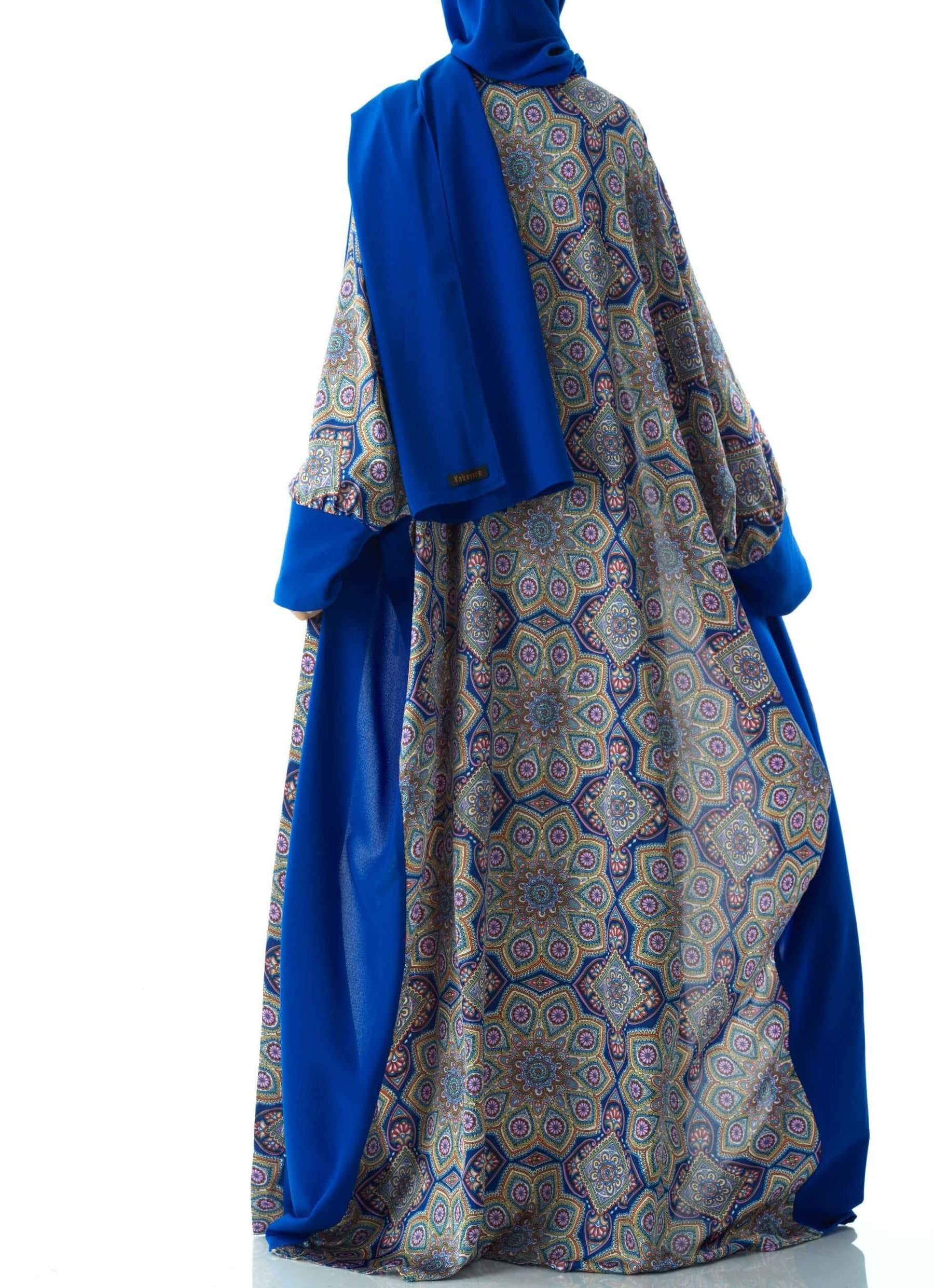 Royal Blue Moroccan print abaya set Kabayare