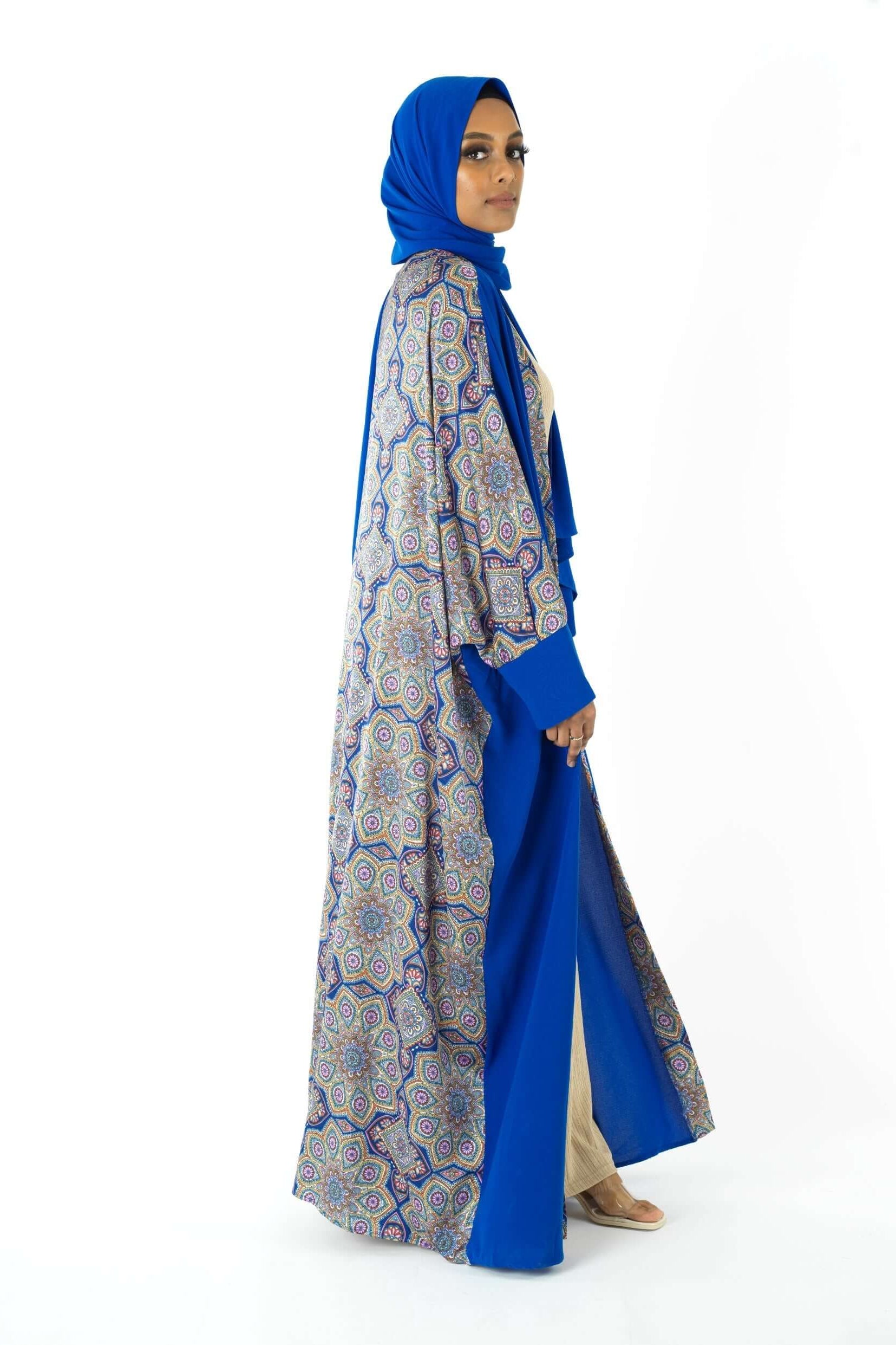 Royal Blue Moroccan print abaya set Kabayare