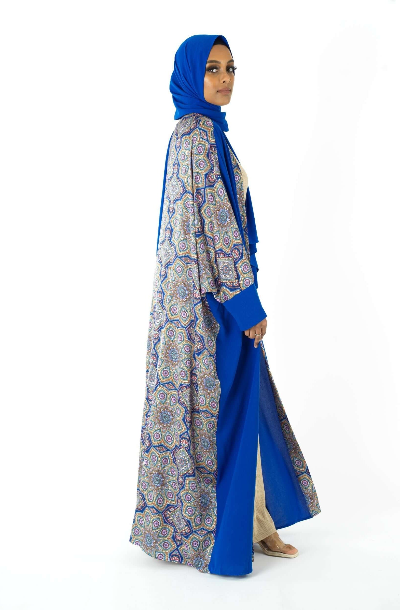 Royal Blue Moroccan print abaya set Kabayare