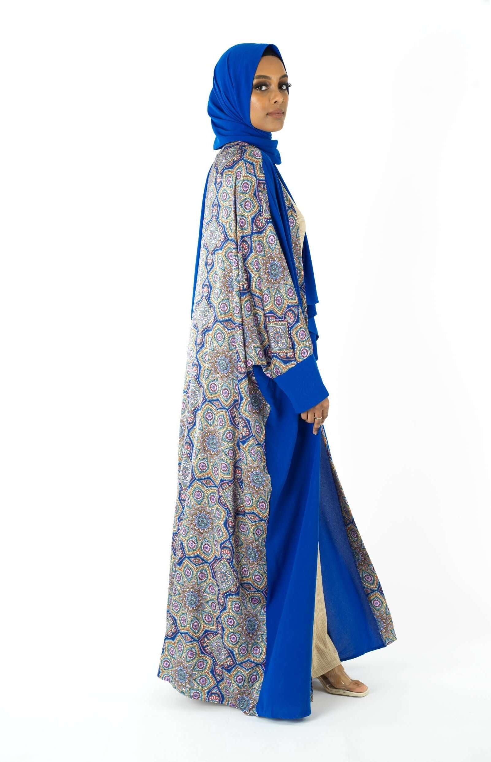 Royal Blue Moroccan print abaya set Kabayare