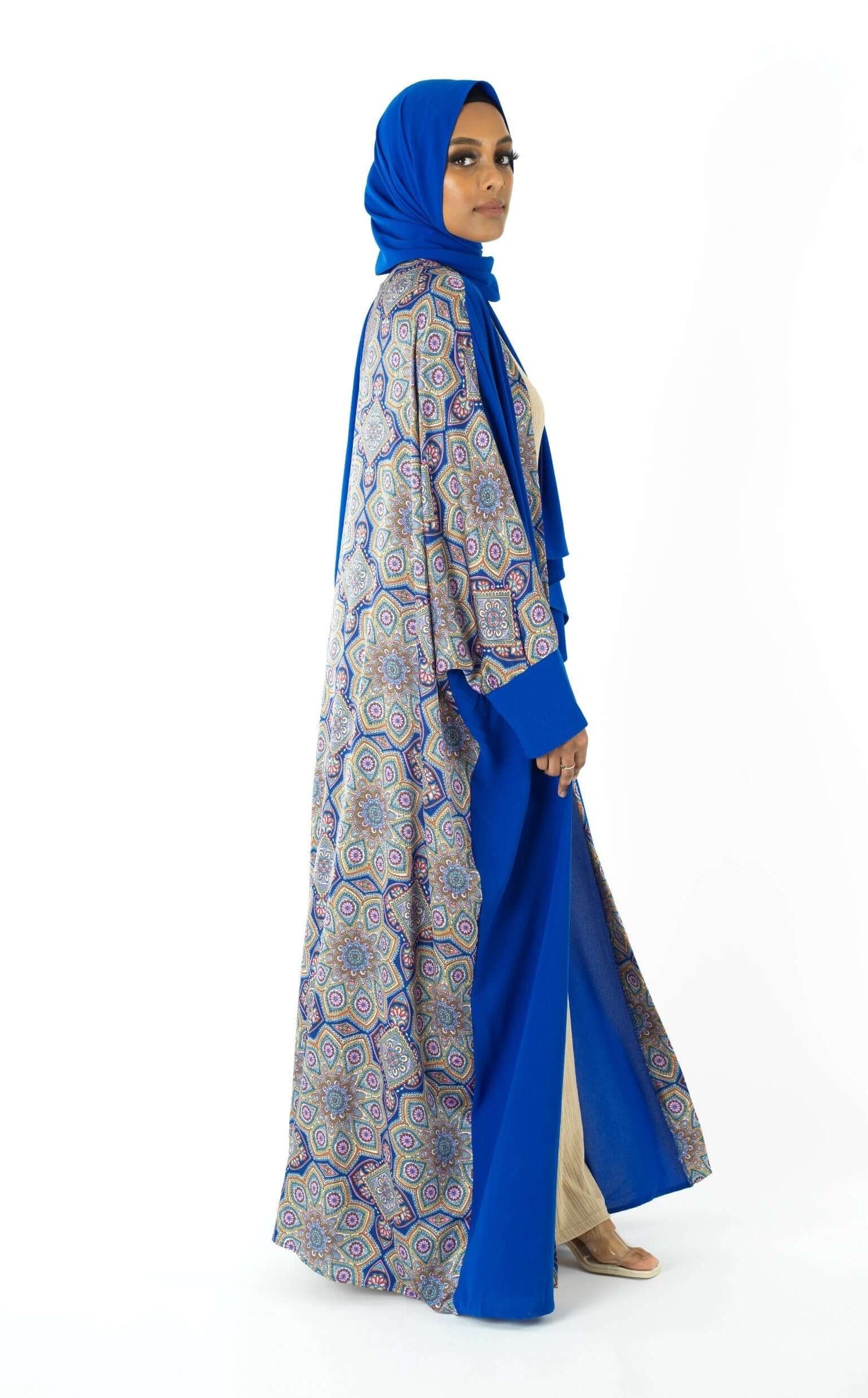 Royal Blue Moroccan print abaya set Kabayare