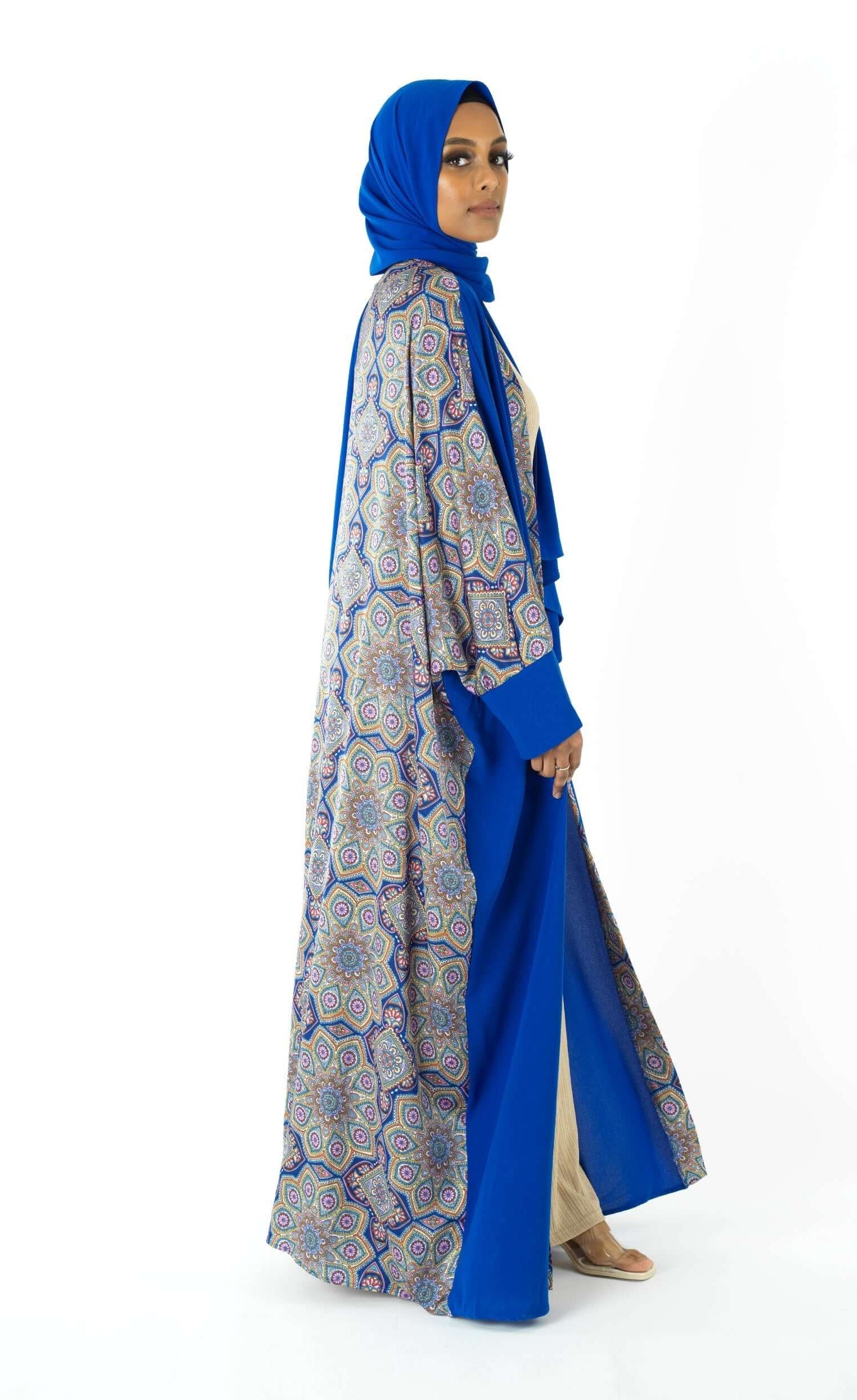 Royal Blue Moroccan print abaya set Kabayare