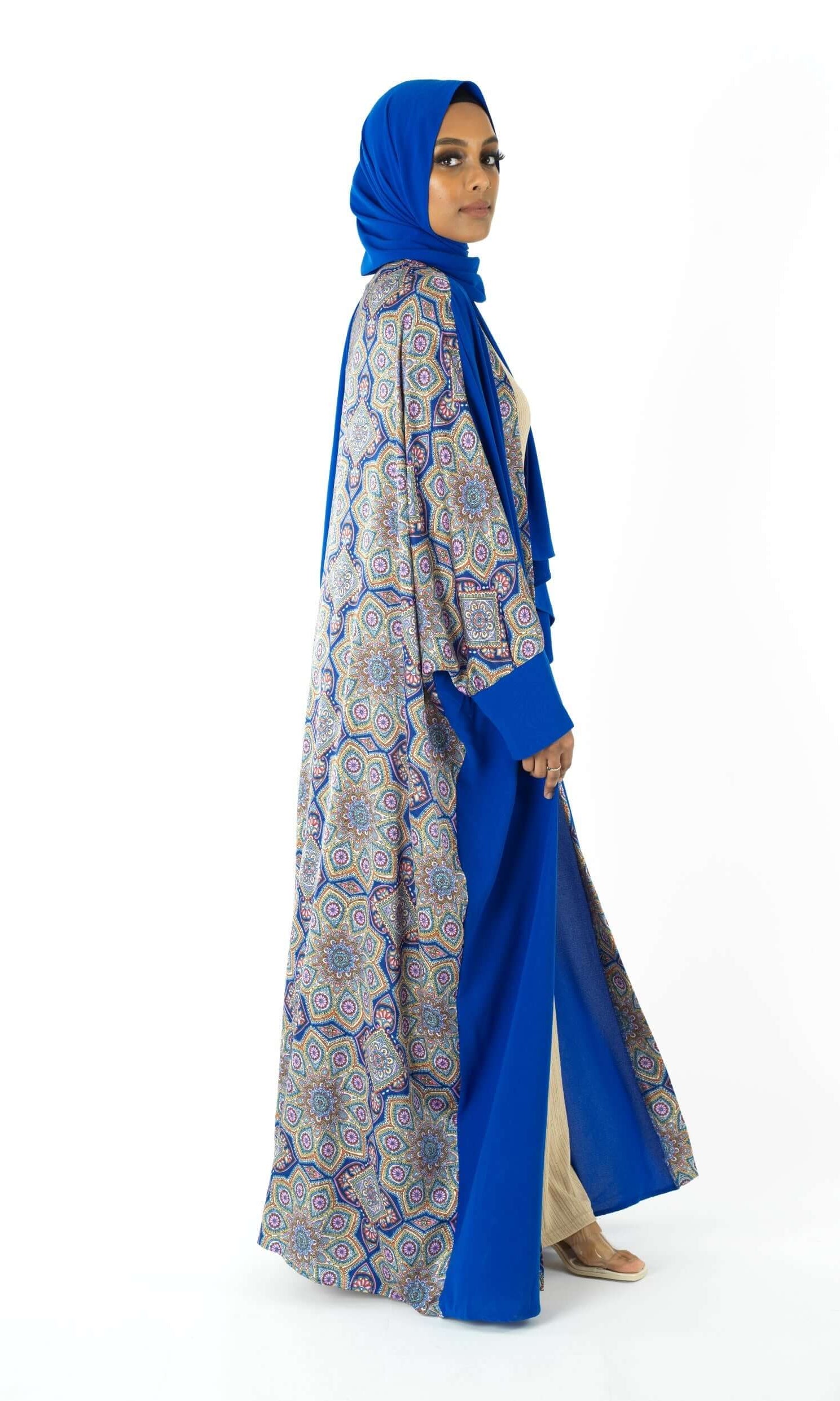 Royal Blue Moroccan print abaya set Kabayare