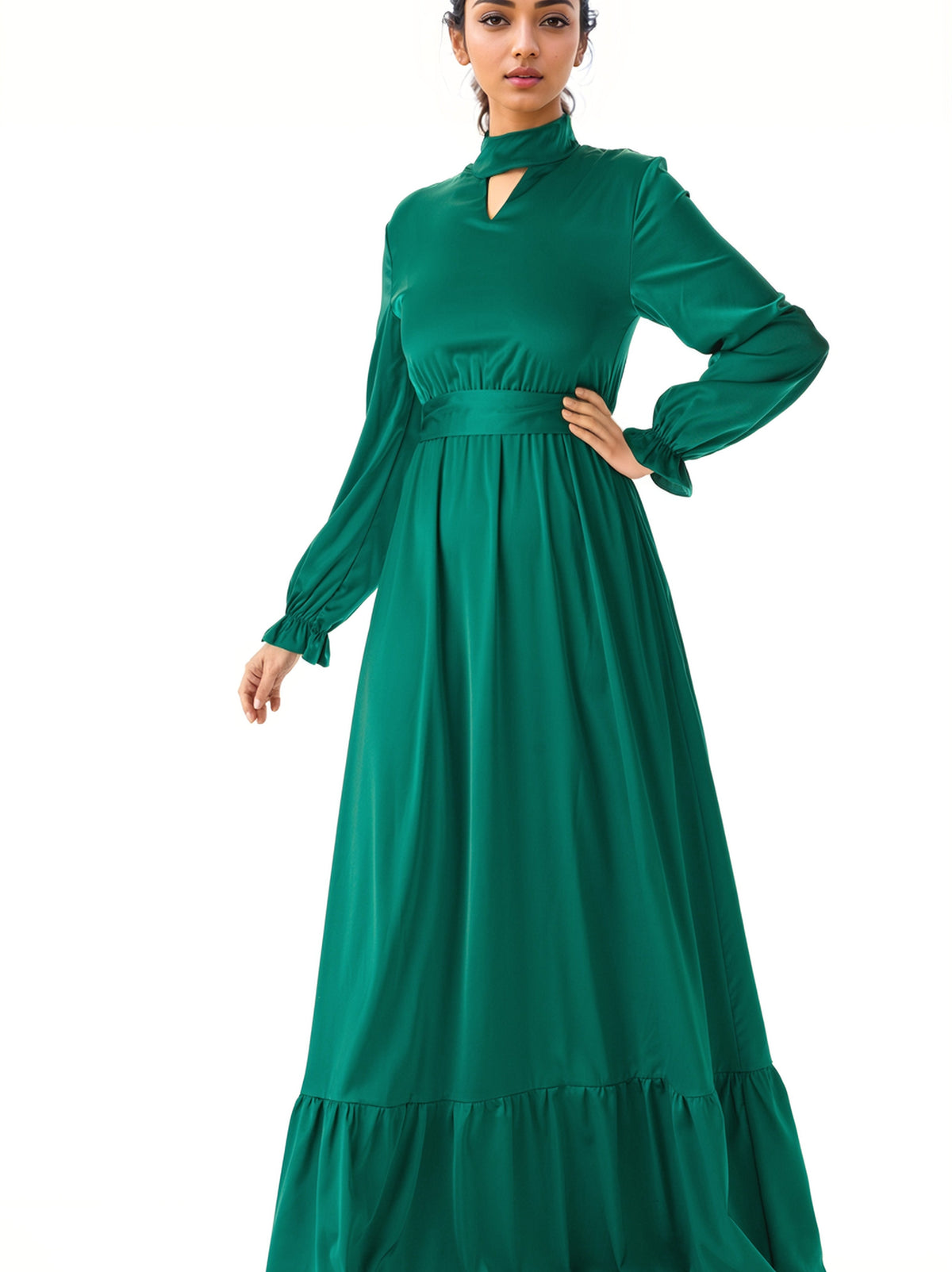 Royal Green Satin dreamy romance modest maxi dress Kabayare