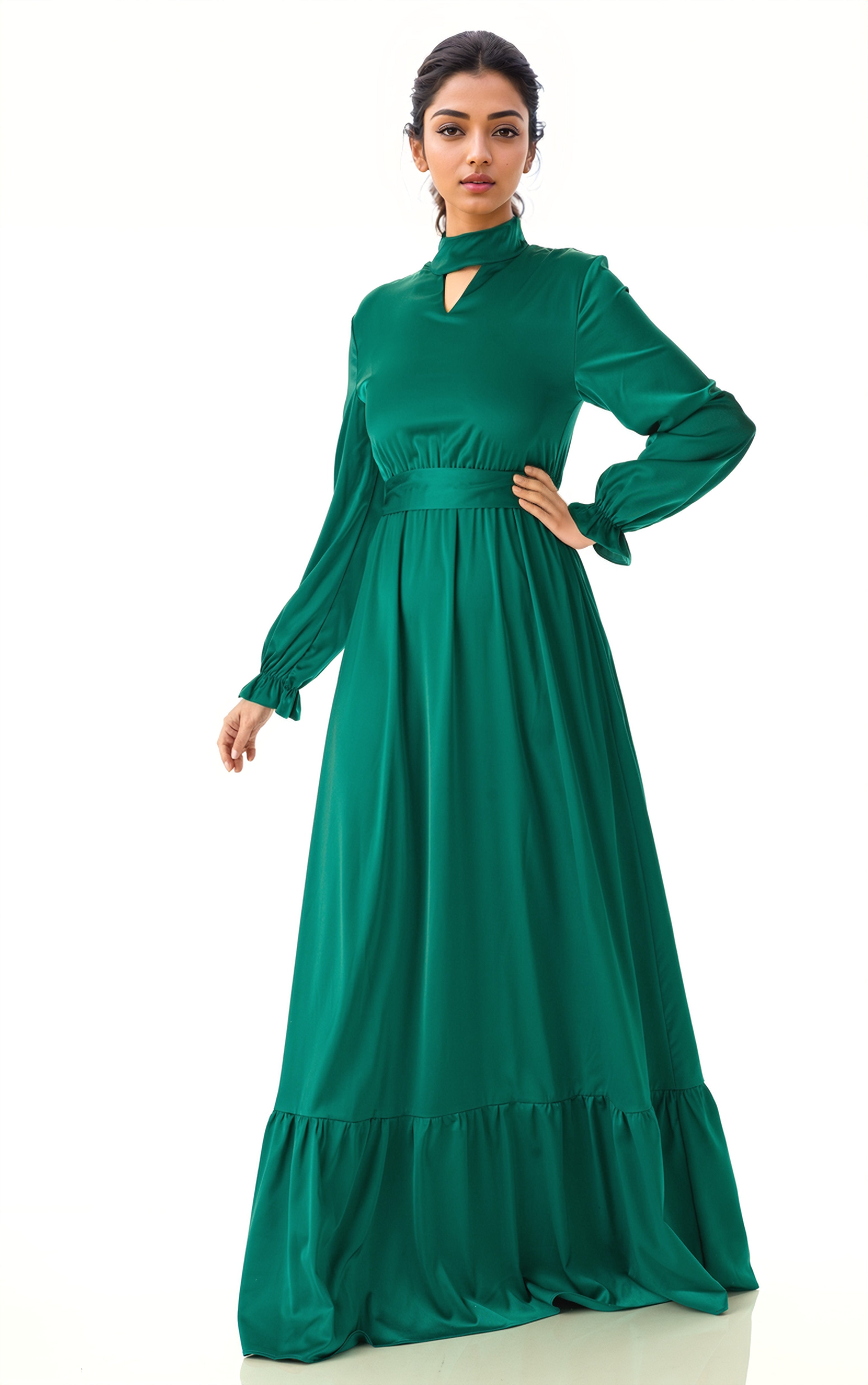 Royal Green Satin dreamy romance modest maxi dress Kabayare