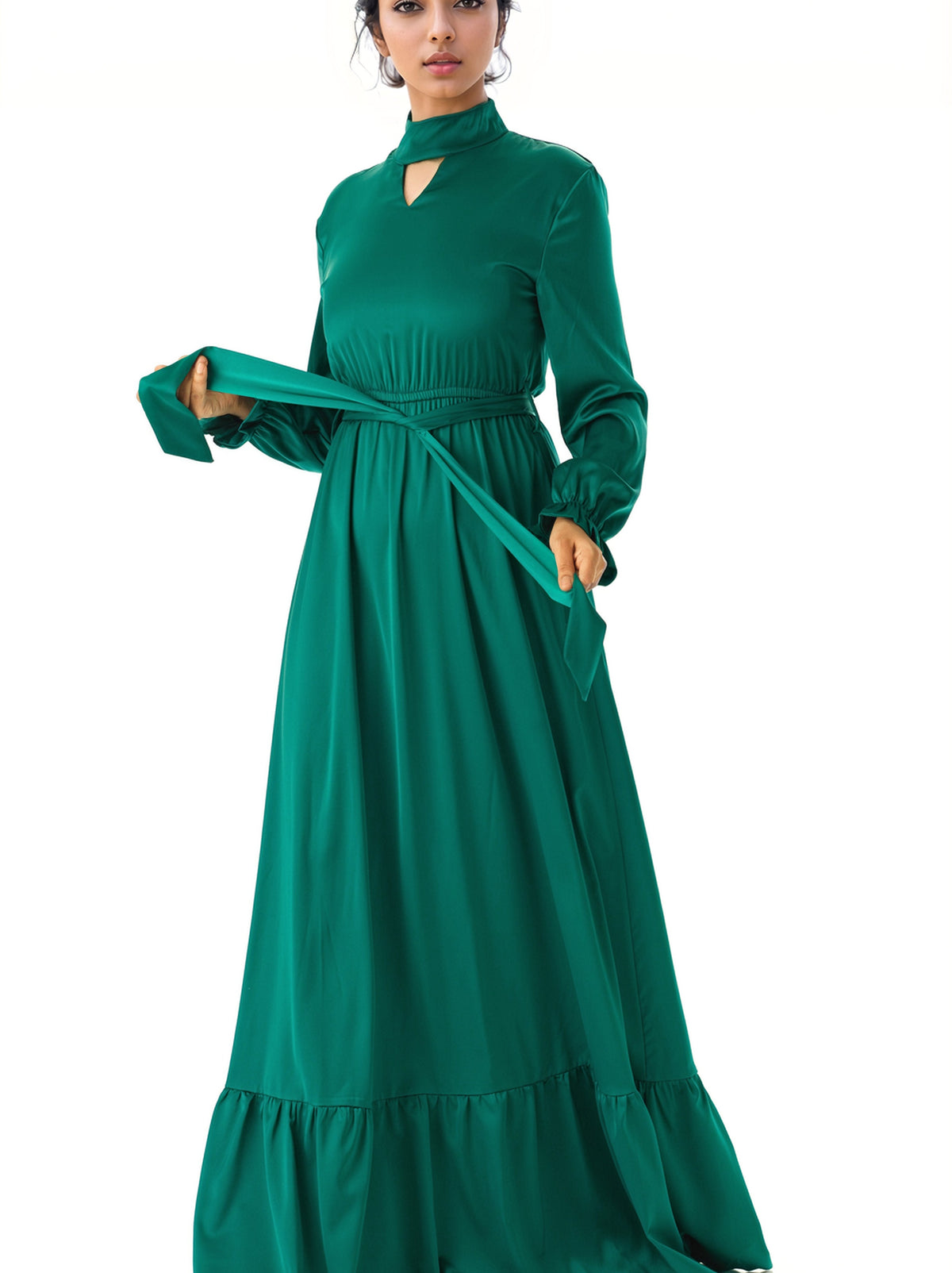 Royal Green Satin dreamy romance modest maxi dress Kabayare