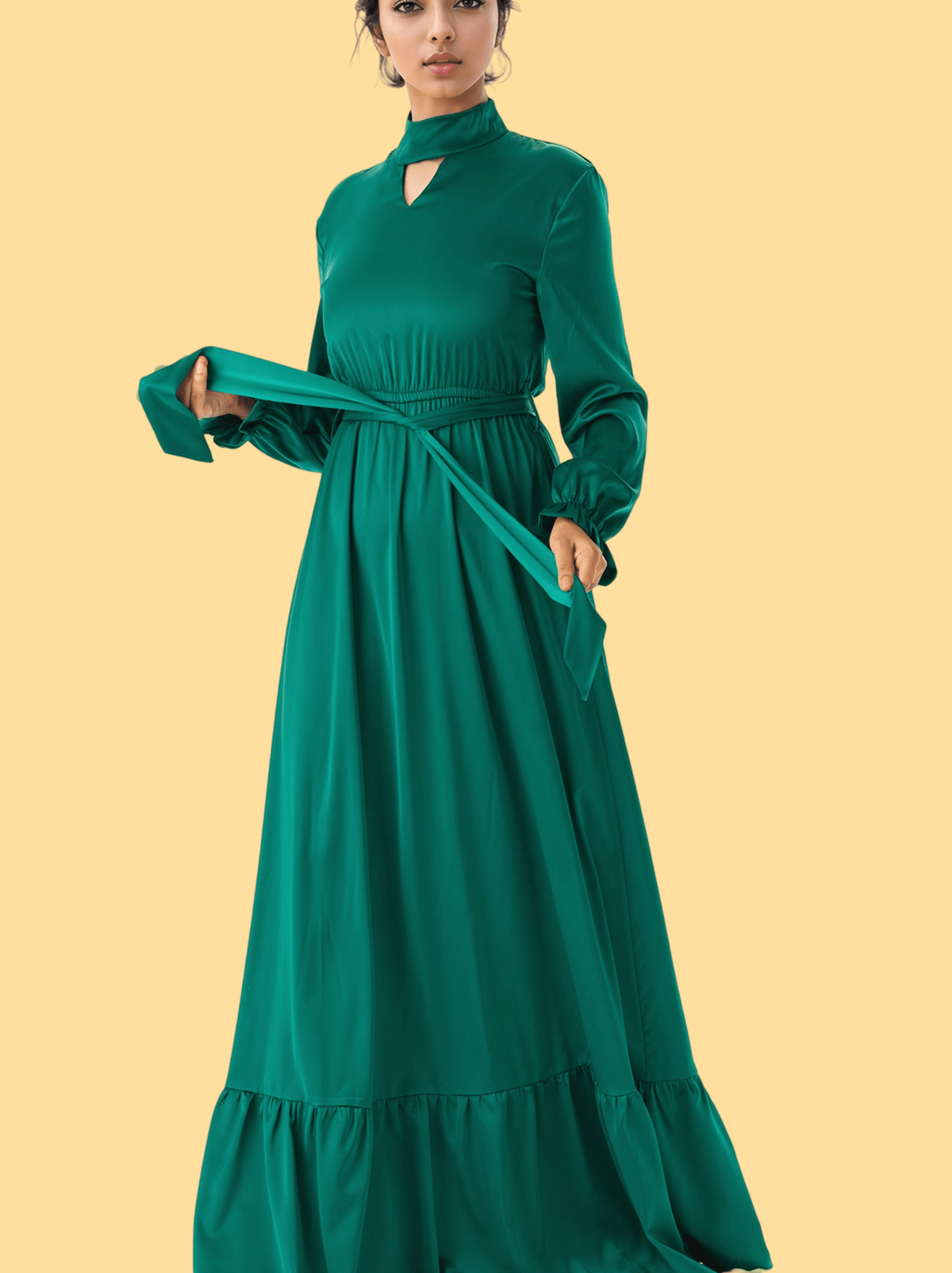 Royal Green Satin dreamy romance modest maxi dress Kabayare