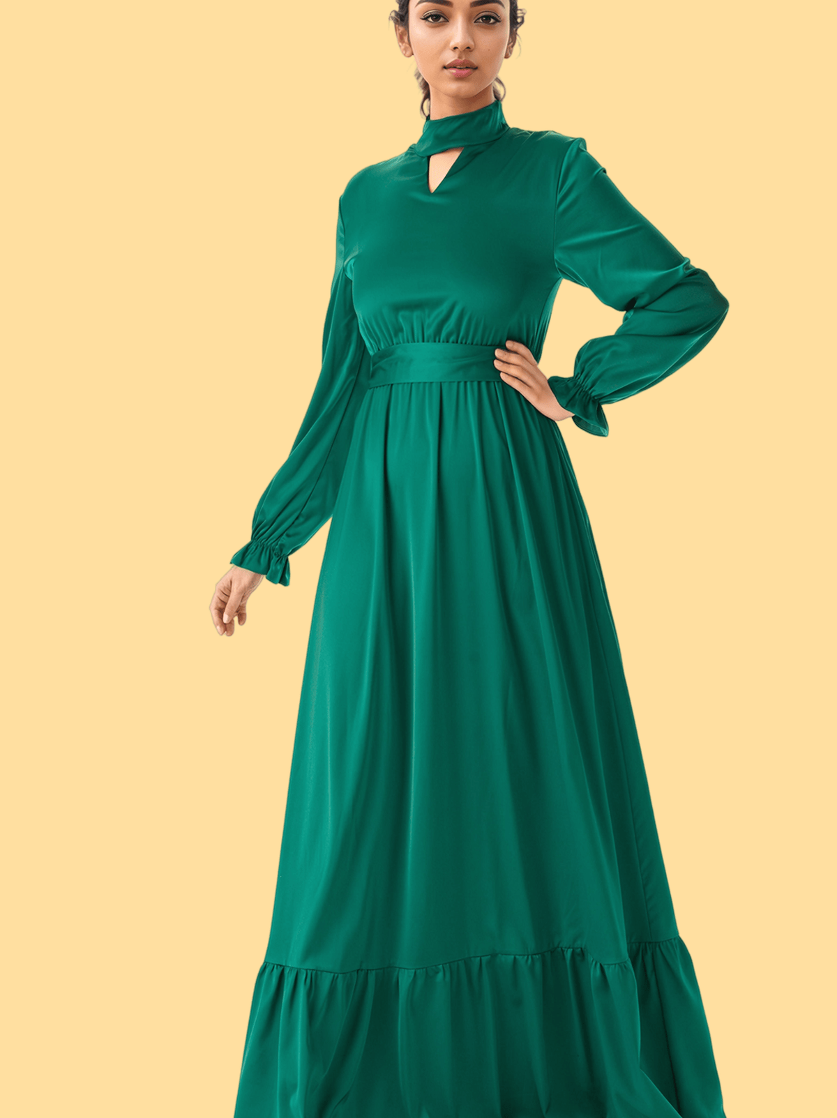 Royal Green Satin dreamy romance modest maxi dress Kabayare