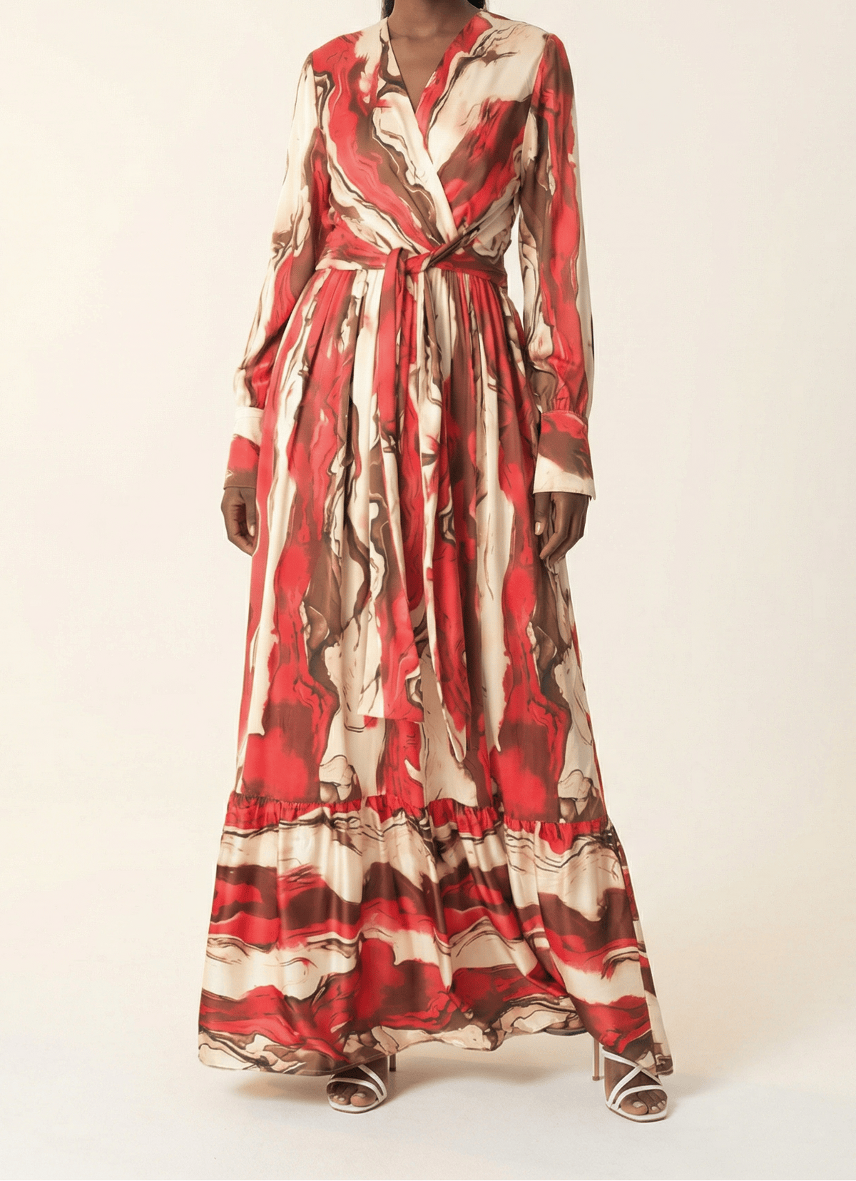 Ruby Red satin long sleeve maxi dress Kabayare