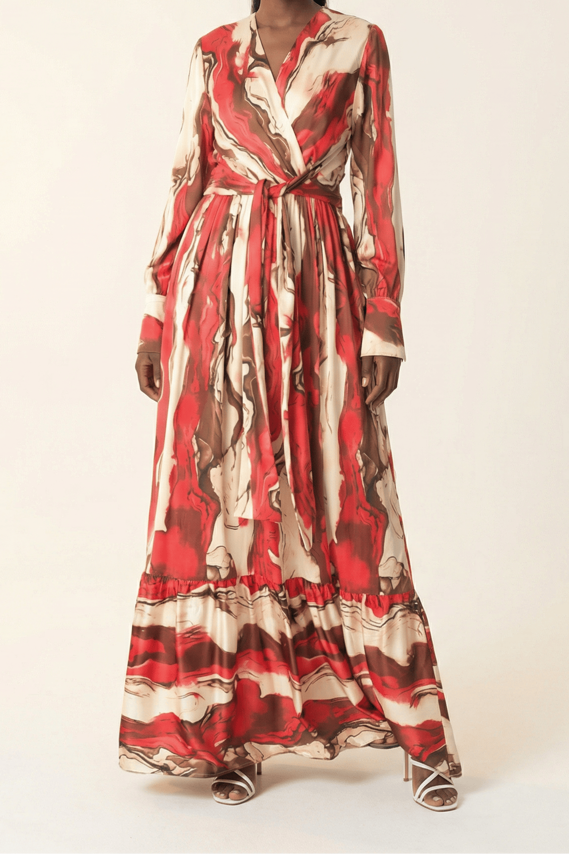 Ruby Red satin long sleeve maxi dress Kabayare