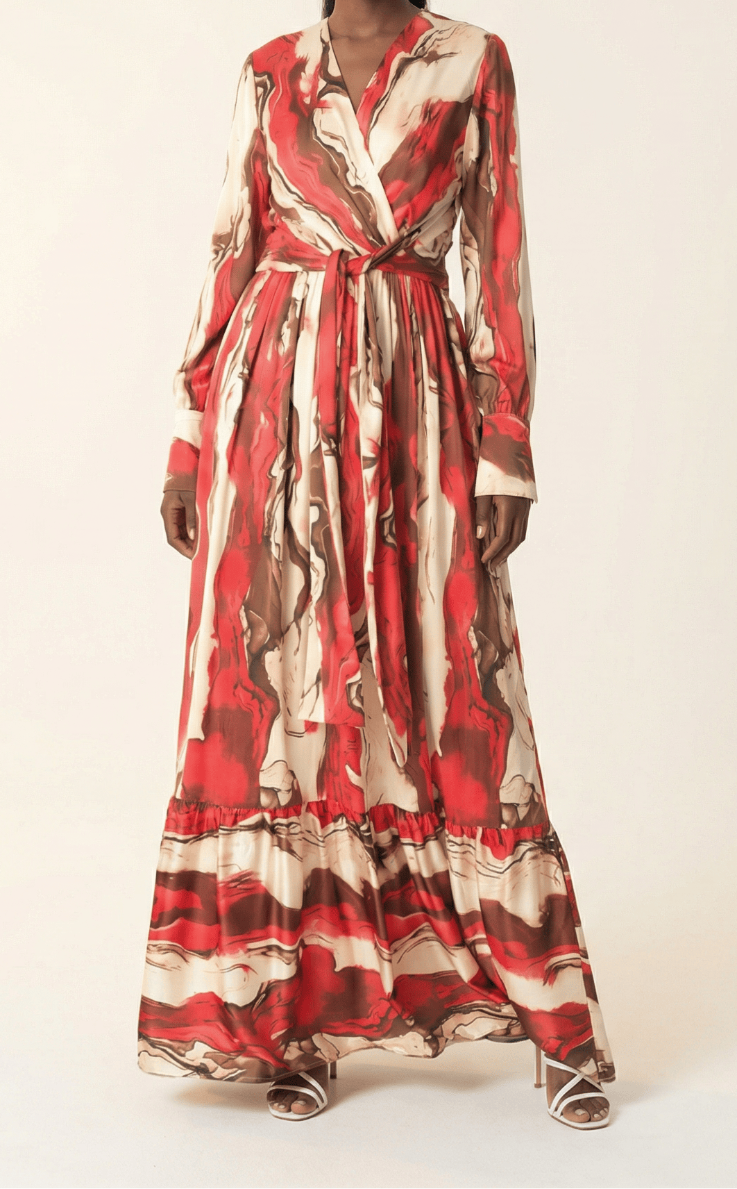 Ruby Red satin long sleeve maxi dress Kabayare
