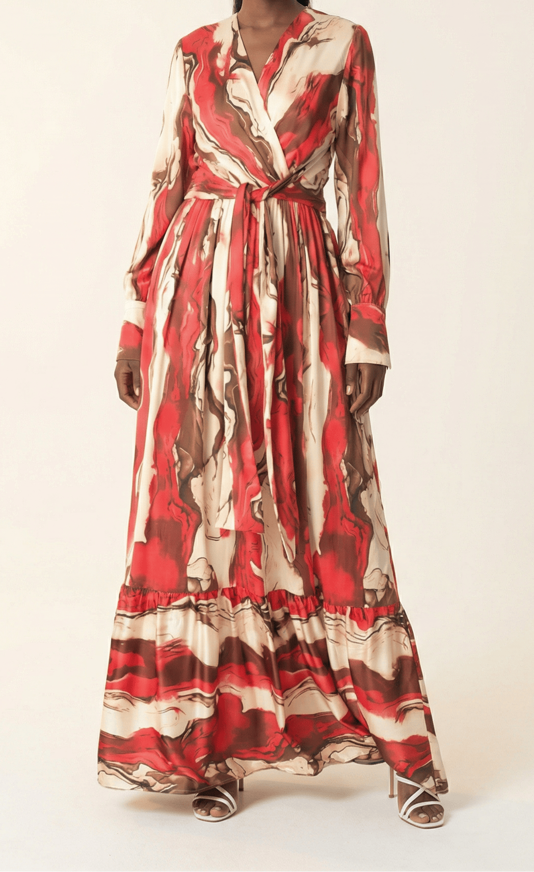 Ruby Red satin long sleeve maxi dress Kabayare