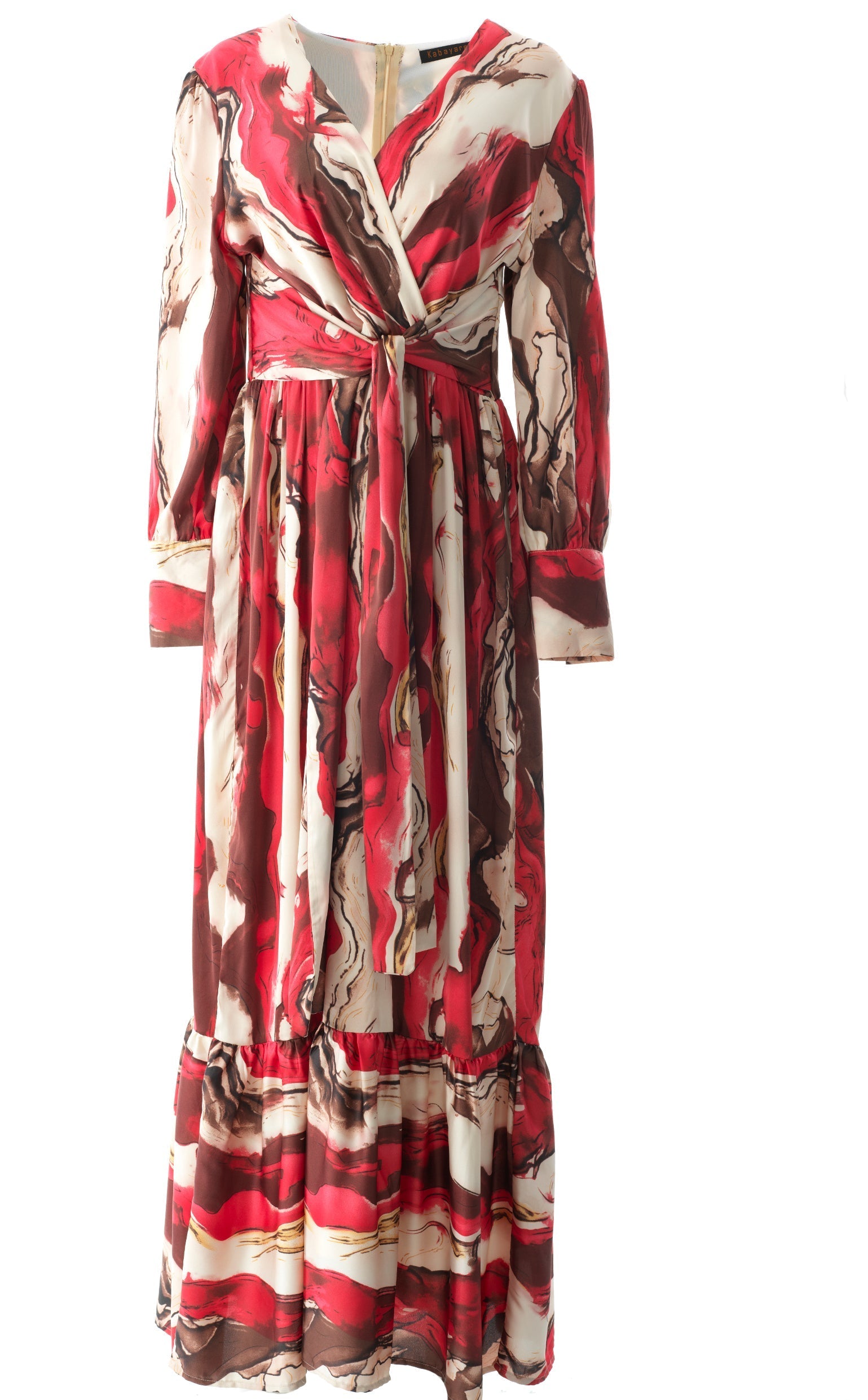 Ruby Red satin long sleeve maxi dress Kabayare