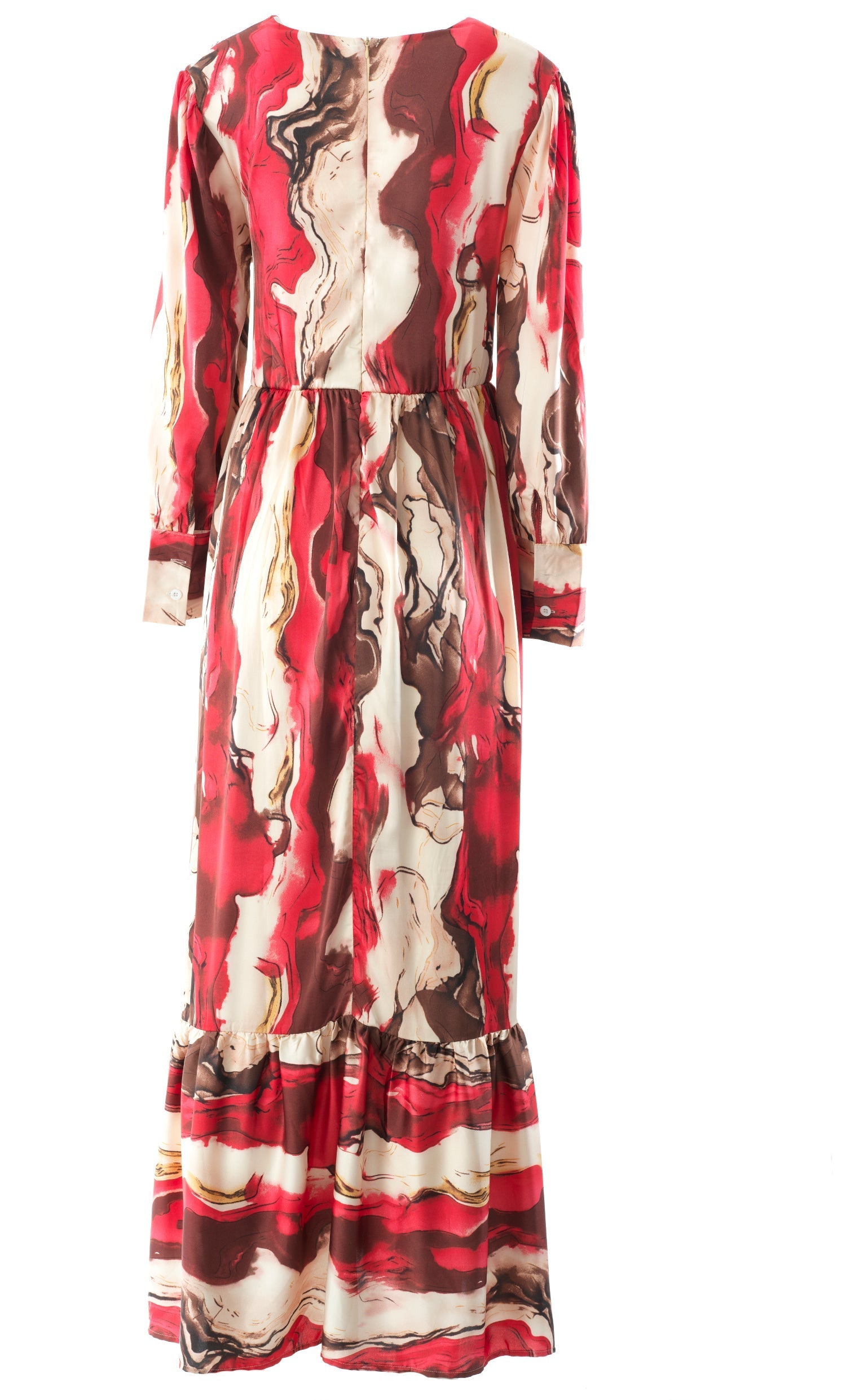 Ruby Red satin long sleeve maxi dress Kabayare