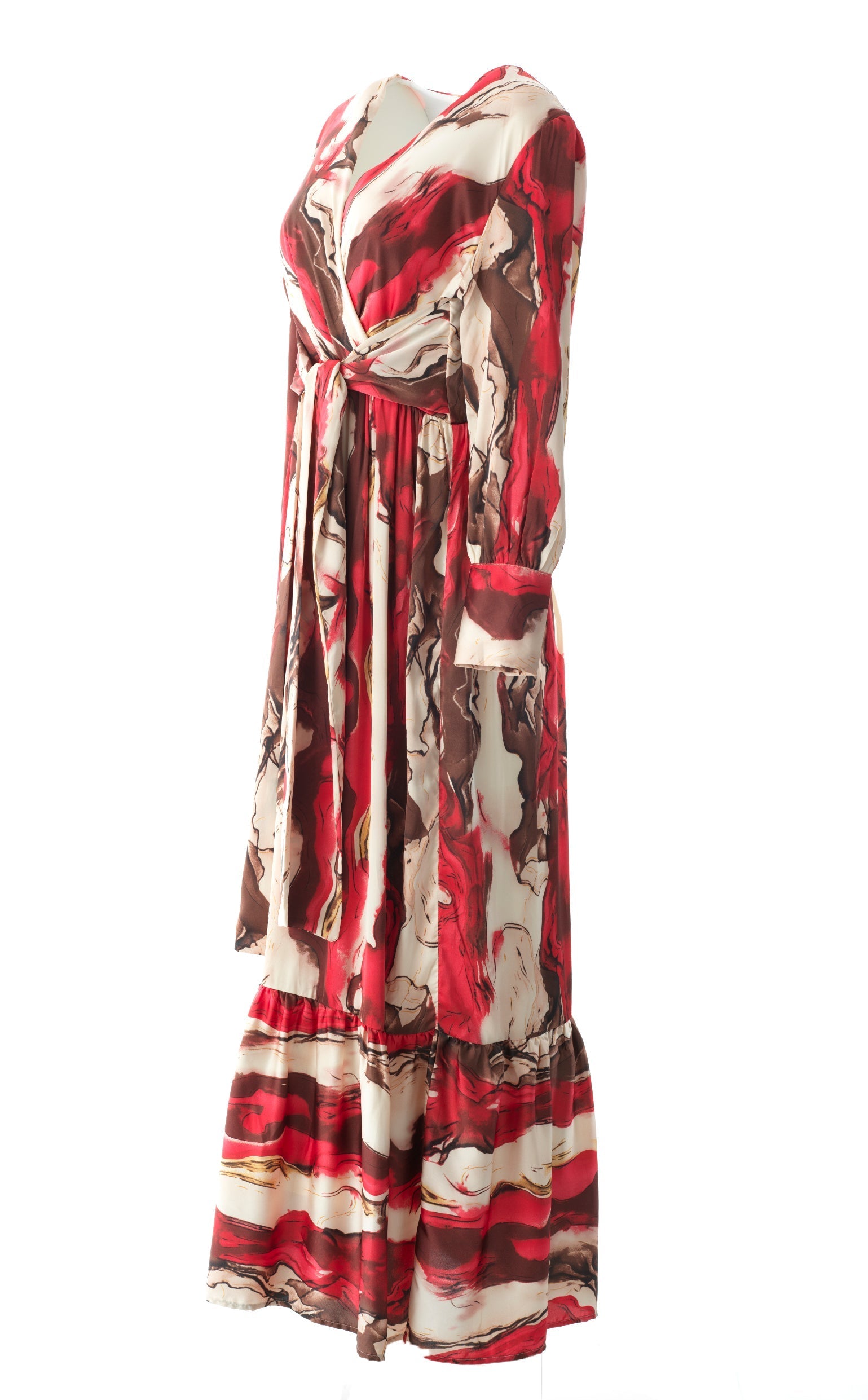 Ruby Red satin long sleeve maxi dress Kabayare